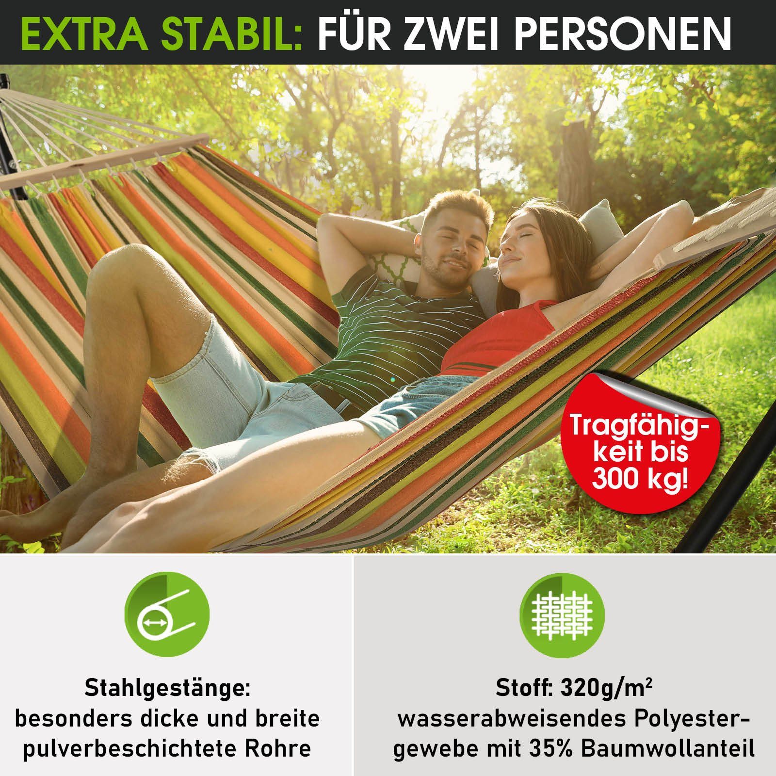BRAST Hängematte mit Gestell XXL für 2 Personen, viele Modelle, Tragkraft 300kg (inkl. Transporttasche, In-Outdoor Doppelhängematte), Ideal für Balkon, Terrasse, Garten Camping