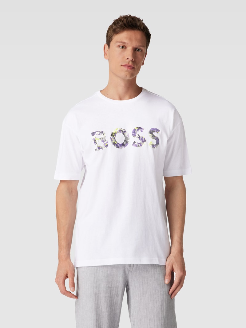 T-Shirt mit Logo-Print Modell 'Lotus' in weiß