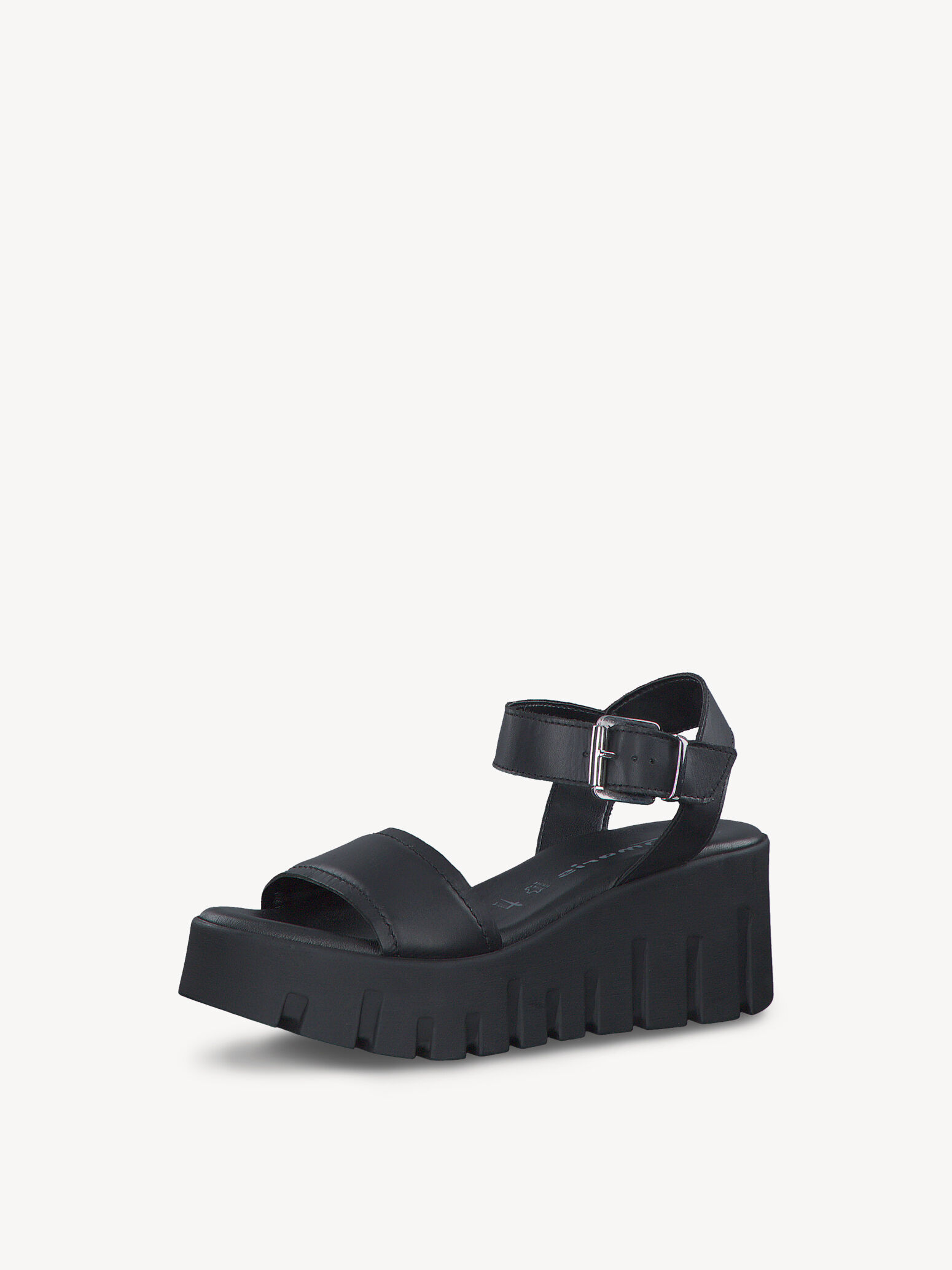 Sandale à talon en cuir - noir