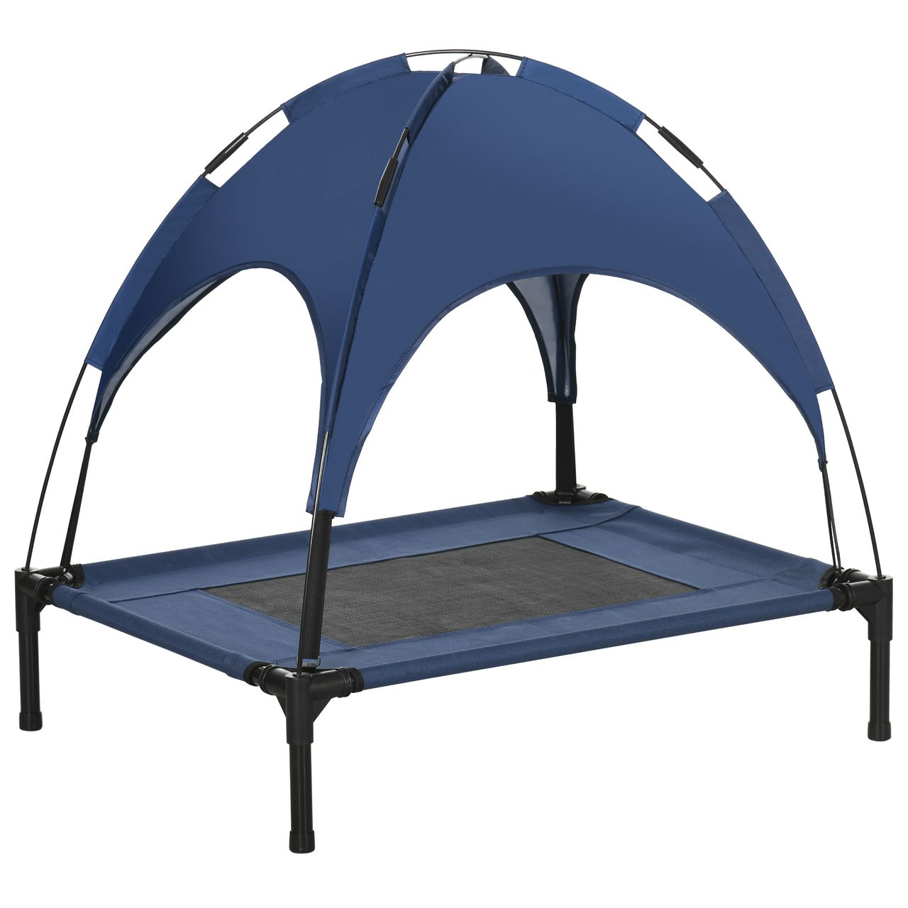 PawHut Haustierbett mit Baldachin Erhöhtes Hundebett Hundeliege outdoor Dunkelblau