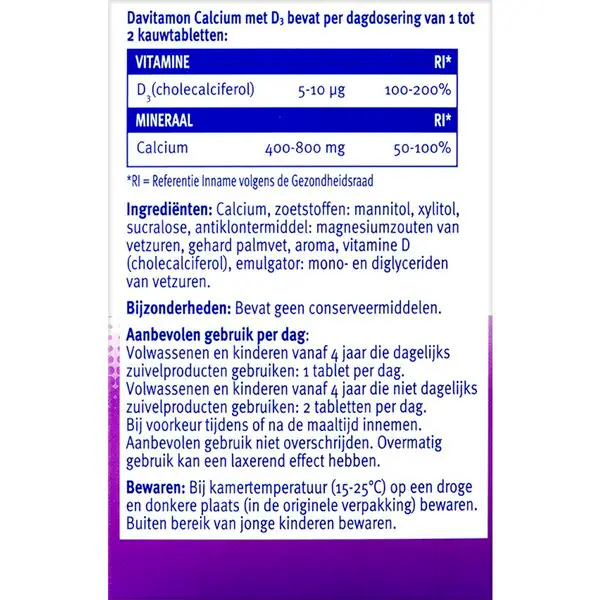 Davitamon Calcium s vitamínem D3 peprmintové žvýkací tablety 60 kusů