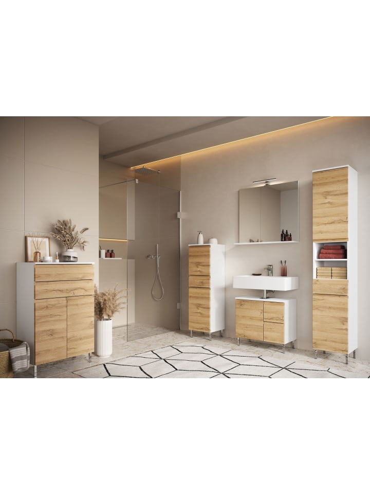 KADIMA DESIGN Hochschrank mit Fächern und Schublade, 34x34x190 cm, Weiß günstig kaufen onesize