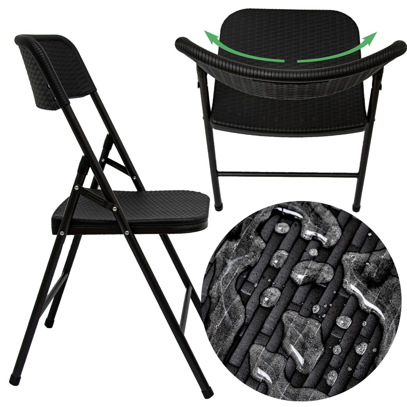 AMANKA 2 schwarze Rattan-Look Klappstühle