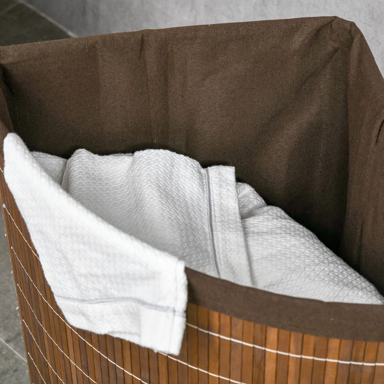 HOMCOM Wäschekorb 55L Wäschesammler Wäschebox mit Deckel, Griff, Bambus, Braun