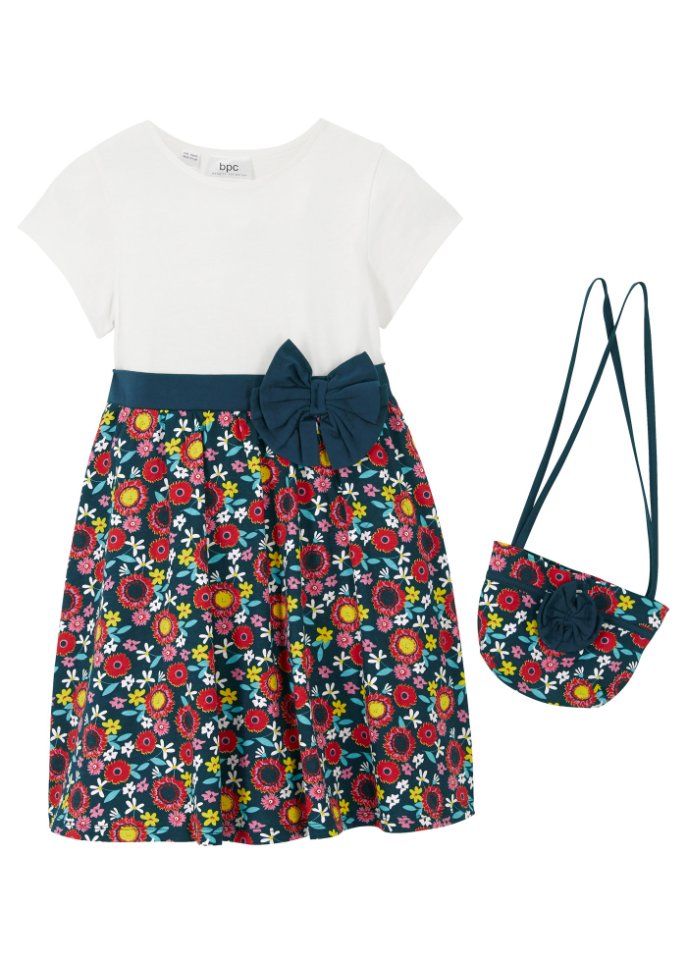 Mädchen Shirtkleid + Tasche (2-tlg. Set) aus Bio-Baumwolle