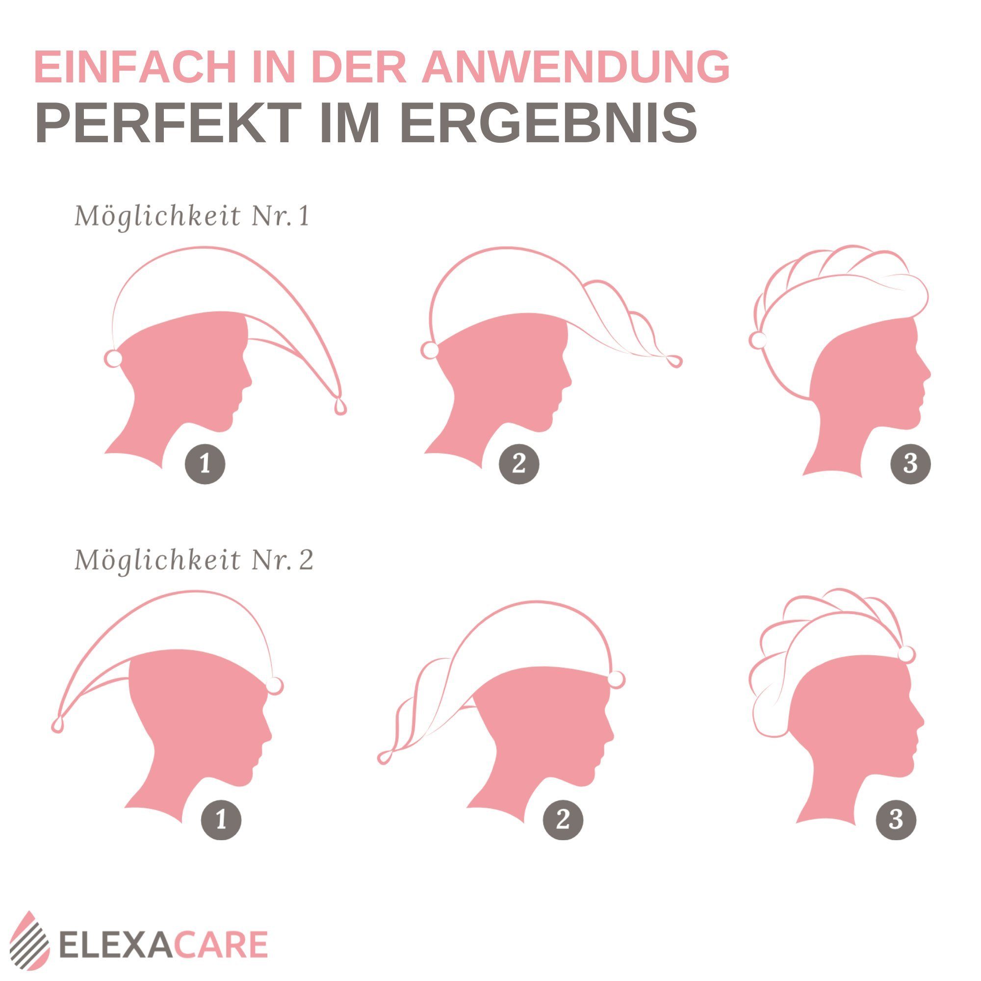 ELEXACARE Turban-Handtuch Haarturban mit Knopf, Mikrofaser (2-St), Turbanhandtuch mit Knopf und Schlaufe