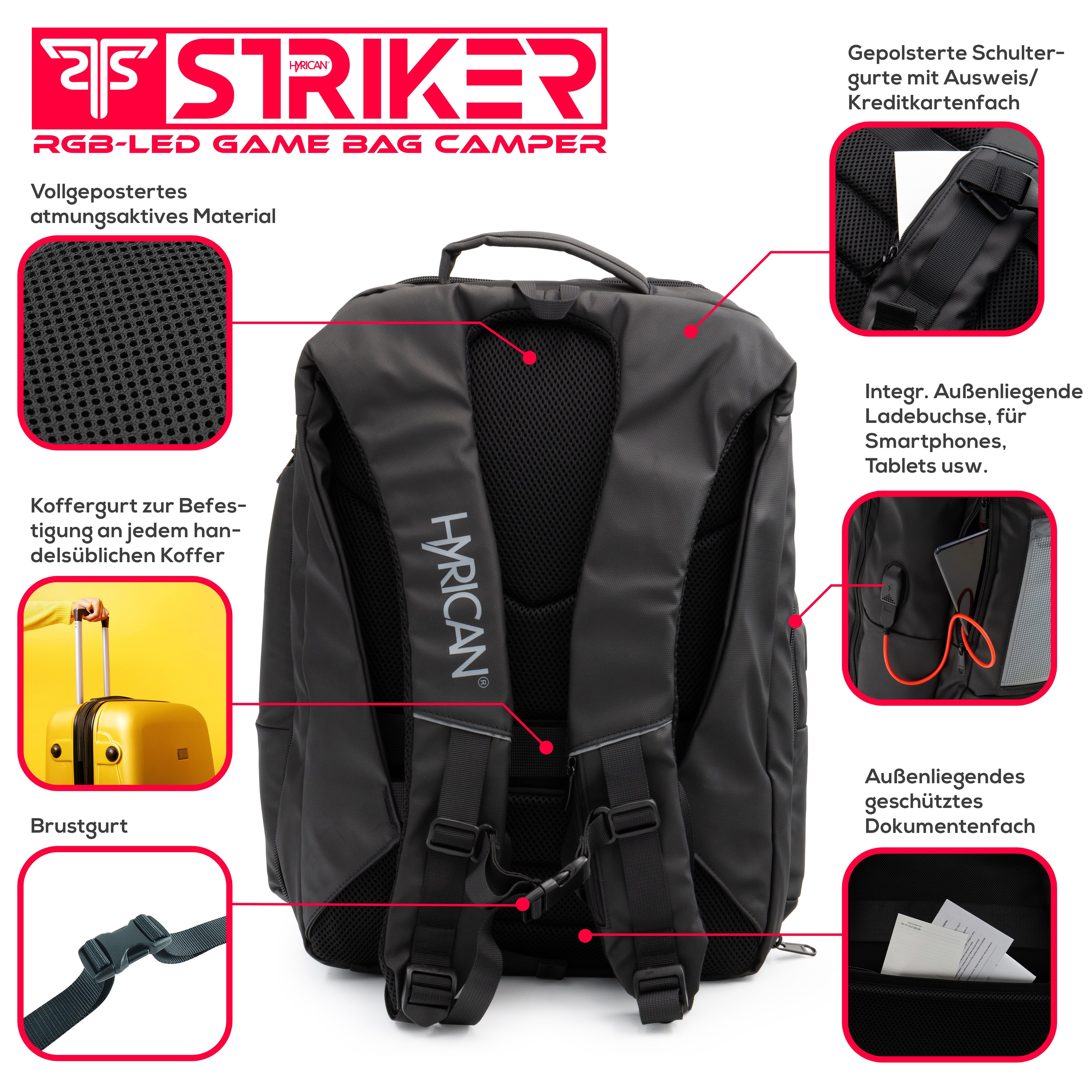 Hyrican Laptoprucksack Striker Game Bag CAMPER LED Laptoprucksack, 17,3'' Notebook, 12