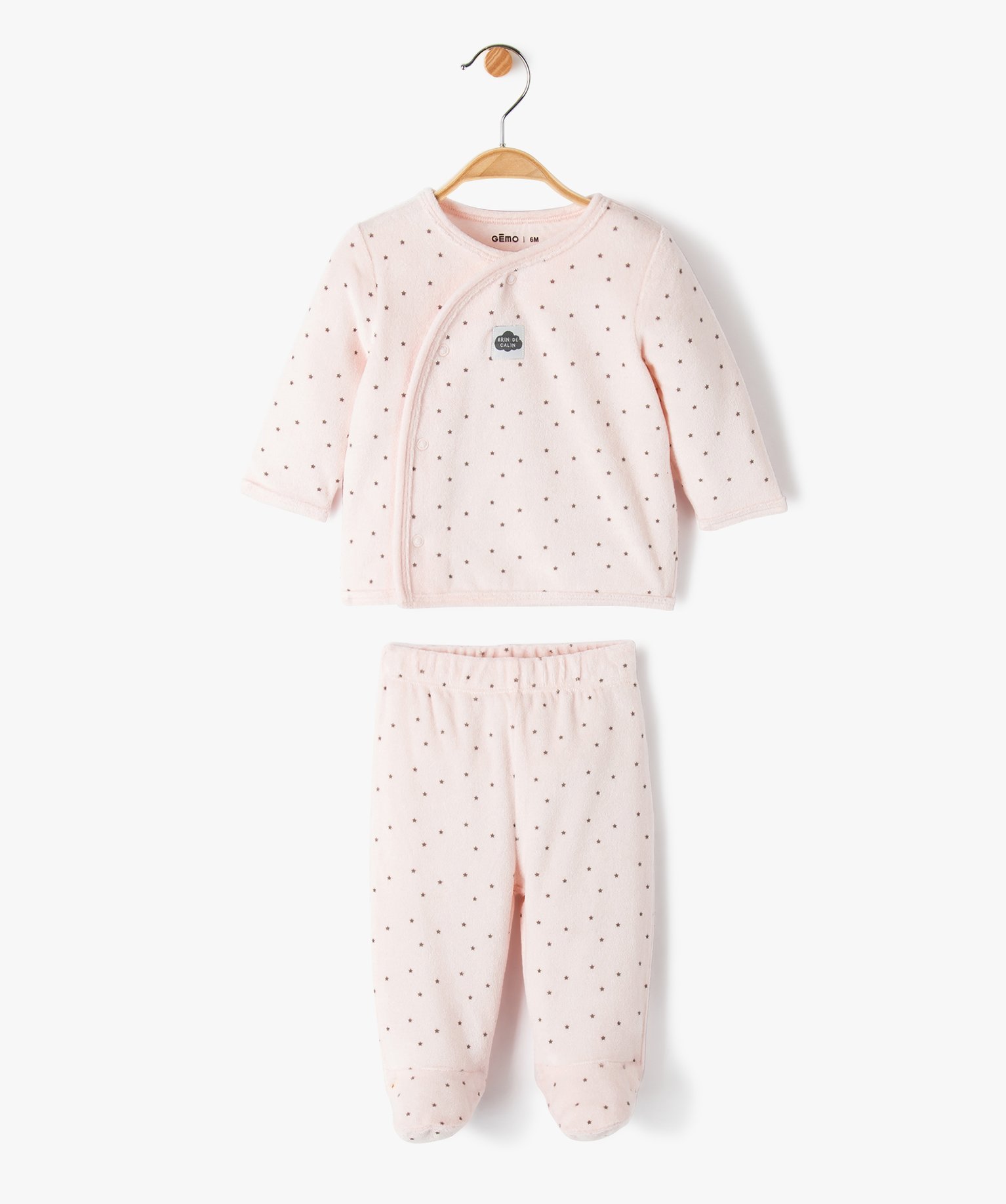 Pyjama 2 pièces en velours à motif étoiles bébé rose | GEMO