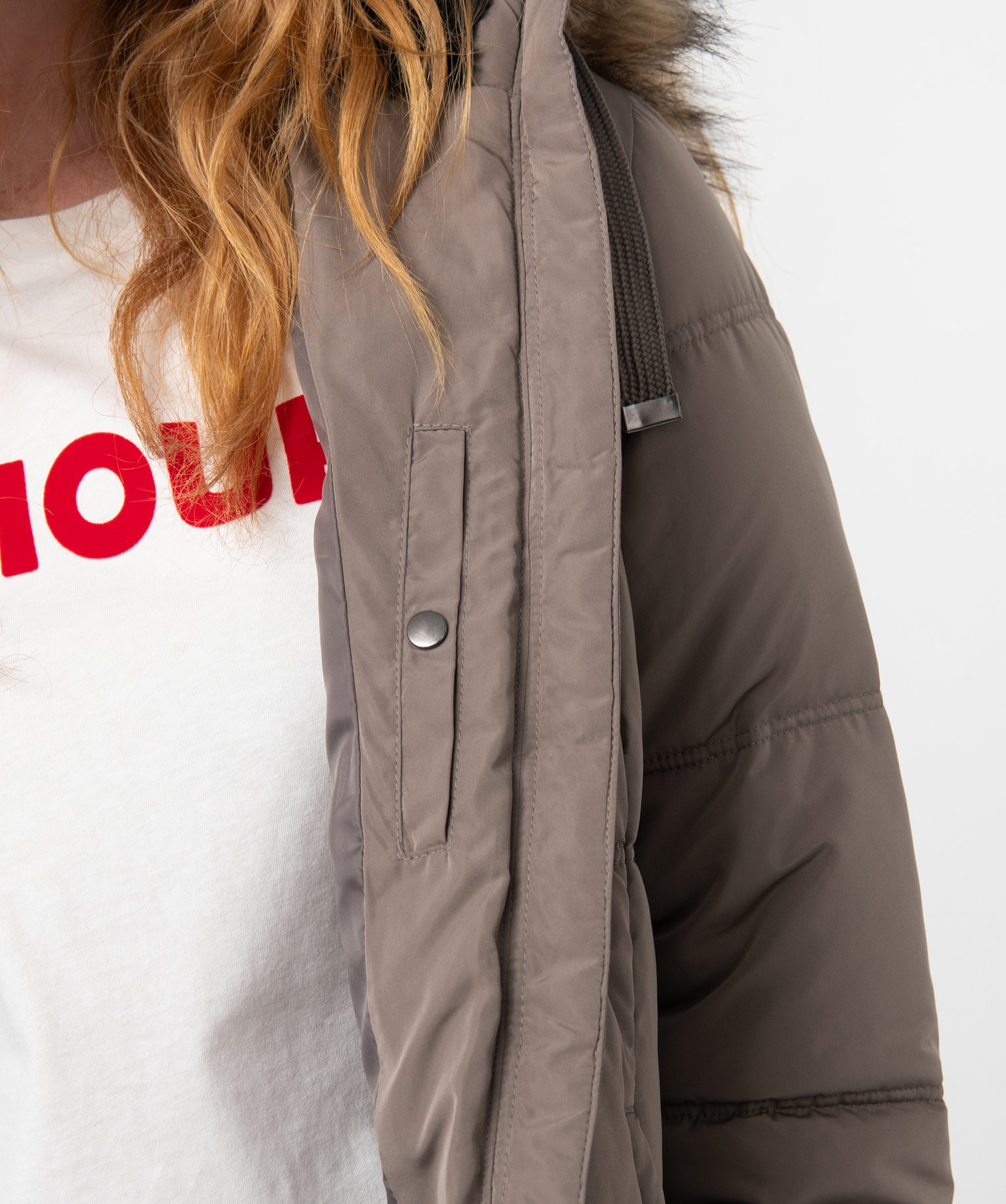 Blouson femme matelassé à col montant et capuche gris | GEMO