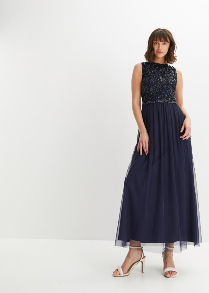 Maxikleid mit Perlen-Applikation