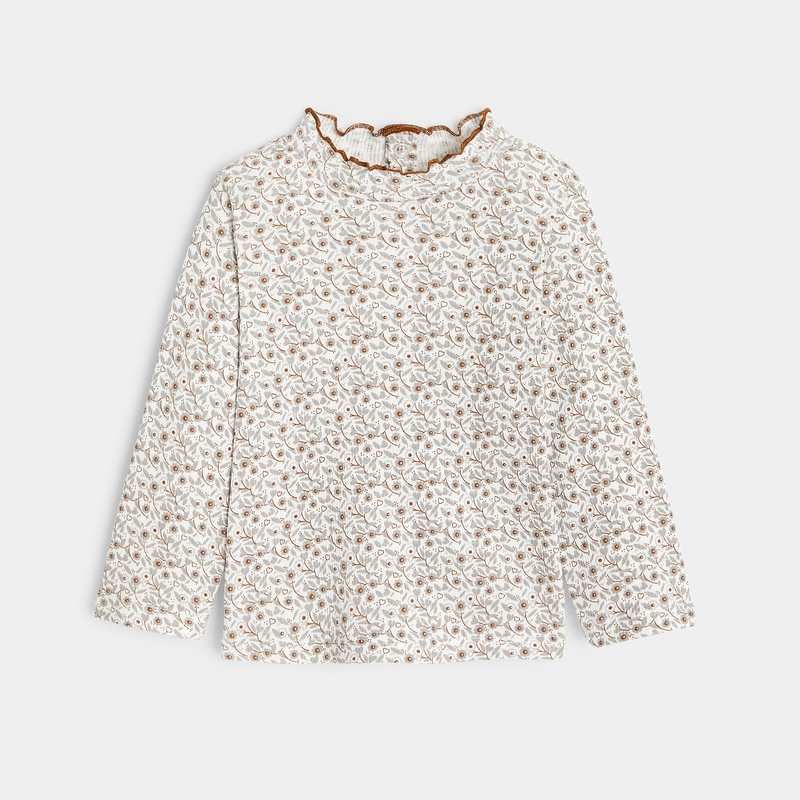 T-shirt côte plate col ondulé gris bébé fille