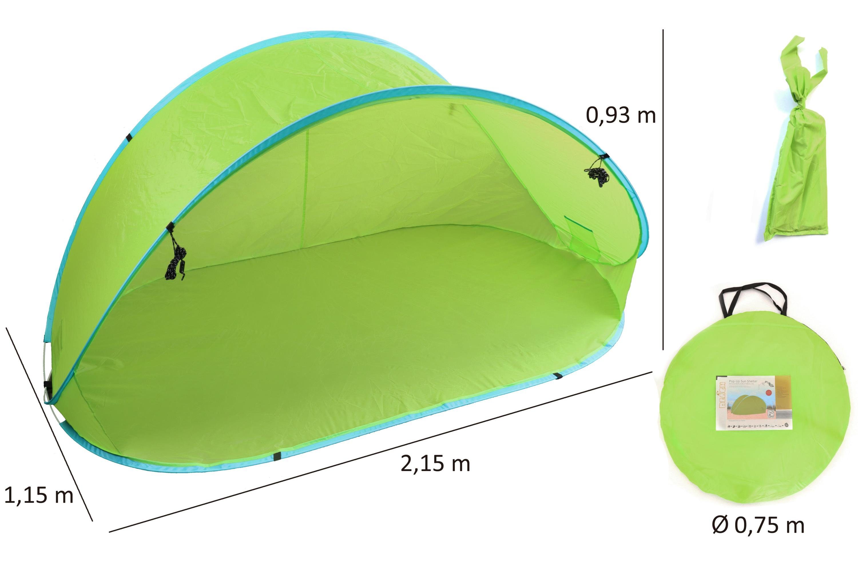 ELLUG Strandmuschel XXL Pop-up Wurfzelt Strandmuschel Strandzelt Sonnenschutz grün mit Heringen & Tragetasche 215 * 115 * 93cm, Personen: 4
