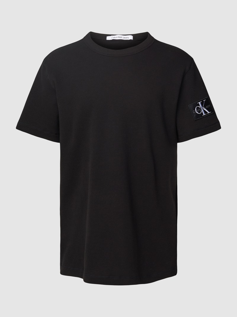 T-Shirt aus Baumwolle mit Strukturmuster Modell 'WAFFLE' in black