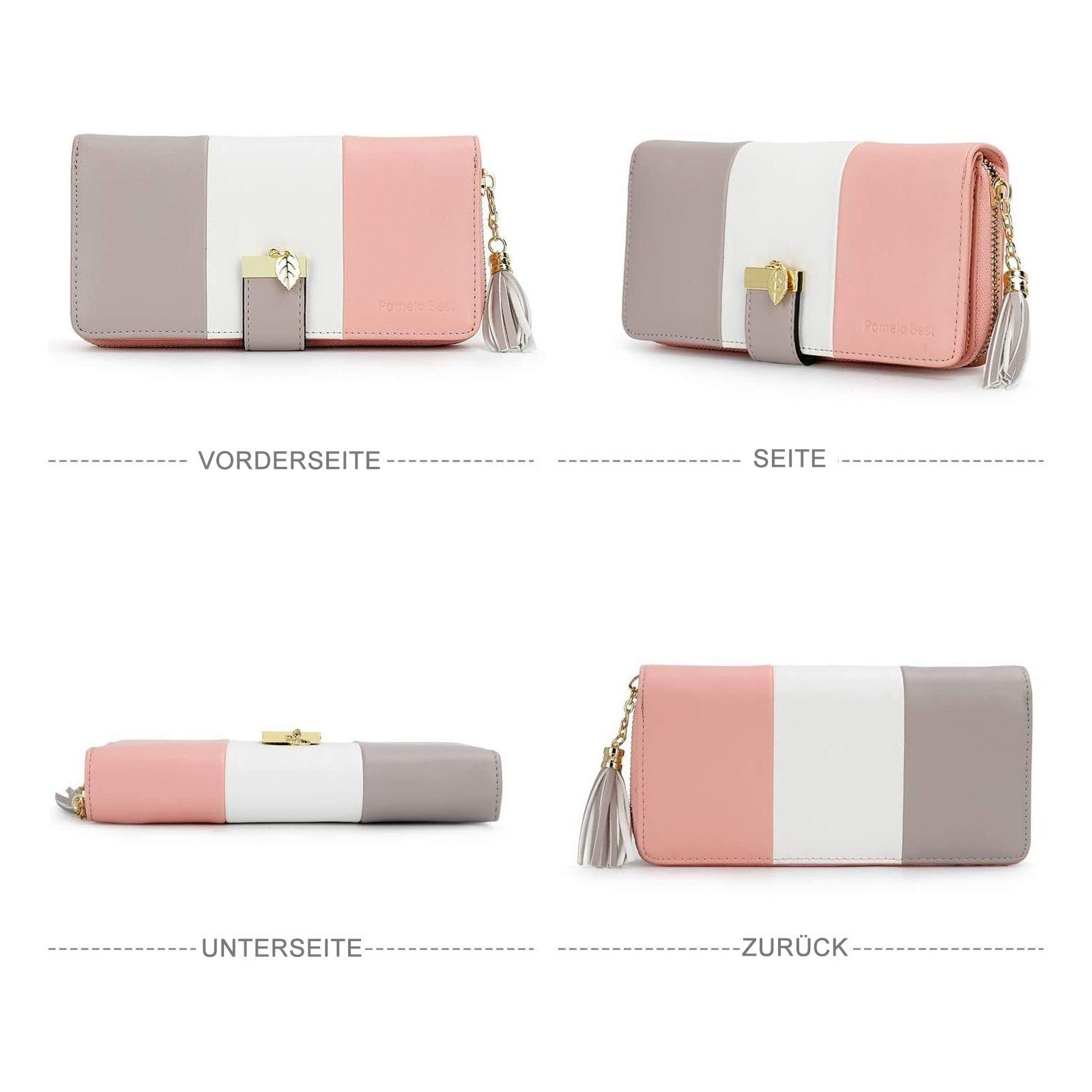 Pomelo Best Geldbörse Damen Handytasche Portemonnaie Portmonee Geldbeutel Weich Leder Lang (Frauen Handtasche Ledergeldbörse Brieftasche mit 12 Kartenfächer, Slim Wallet, Kreditkartenetui, Kartenetui, Kartenhalter), NFC RFID-Schutz mit Münzfach Groß