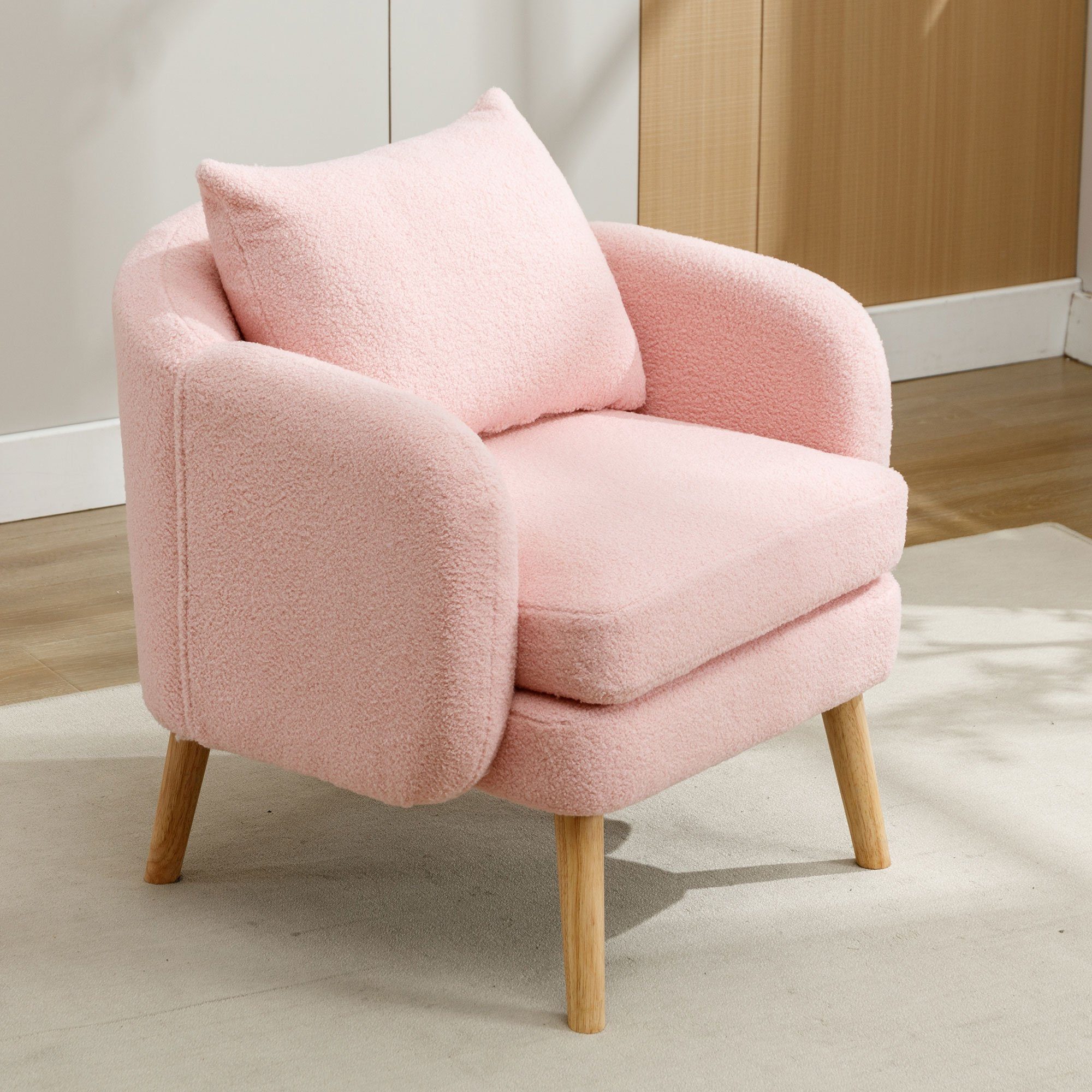 KLAM HOME Sessel Ohrensessel, Relaxsessel, Lehnsessel mit super dickes Kissen (Armlehnensessel TV-Sessel bis 150 kg Belastbar), Einzelsofa gepolsterter Ohrensessel mit Massivholz-Bein