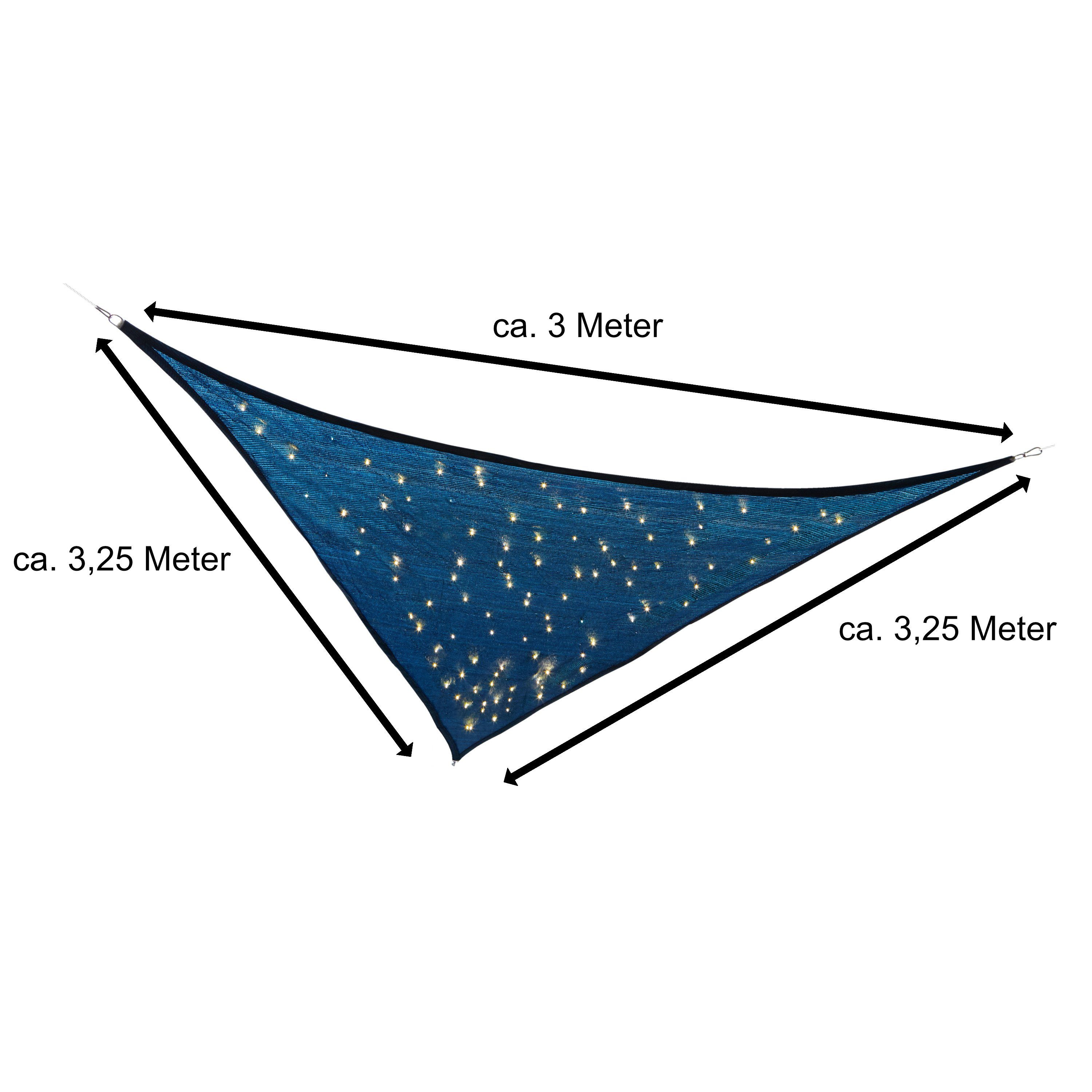 kamelshopping Sonnensegel Sonnensegel mit LED Solar Beleuchtung, dreieckig, ca. 3,25 x 3,25 x 3m, Polyethylen, Sonnenschutz mit Lichterkette, Funkelmodus, 110 LEDs, warmweiß