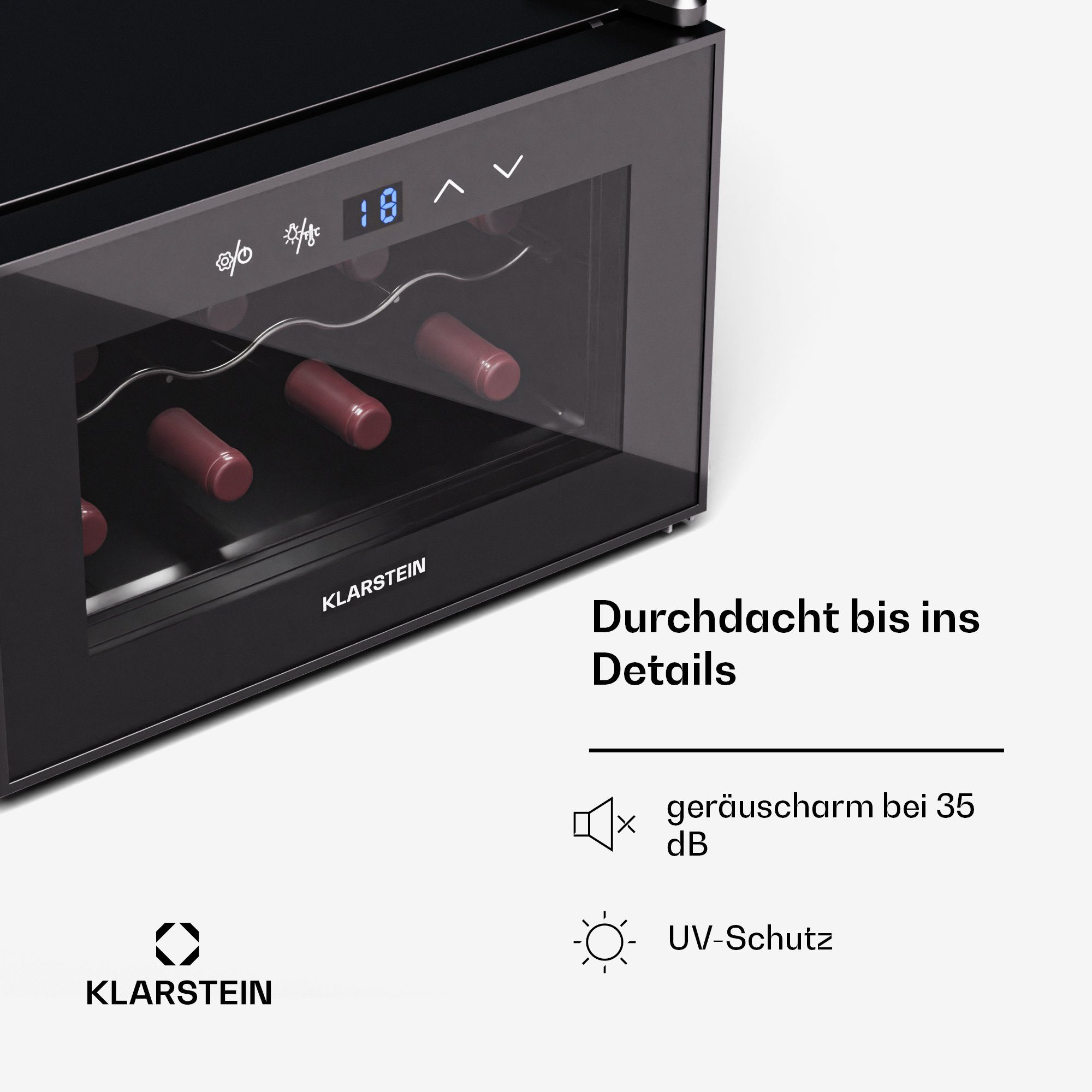 Klarstein Weinkühlschrank Shiraz 8 Uno, für 8 Standardflaschen á 0,75l,Wein Flaschenkühlschrank Weintemperierschrank Weinschrank Kühlschrank