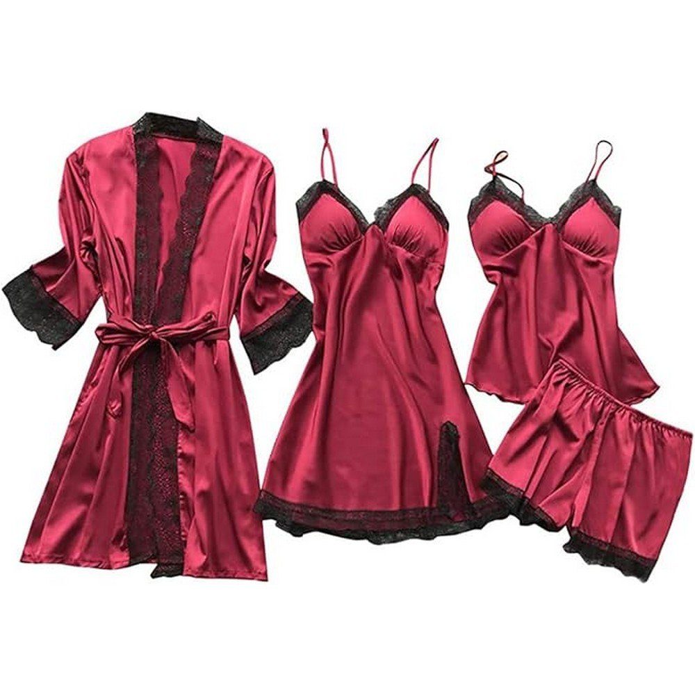 Ronner UG Pyjama Damen 4 Stück Nachthemd Shorts Schlafanzug Spitze Nachtwäsche Sexy (1 tlg)