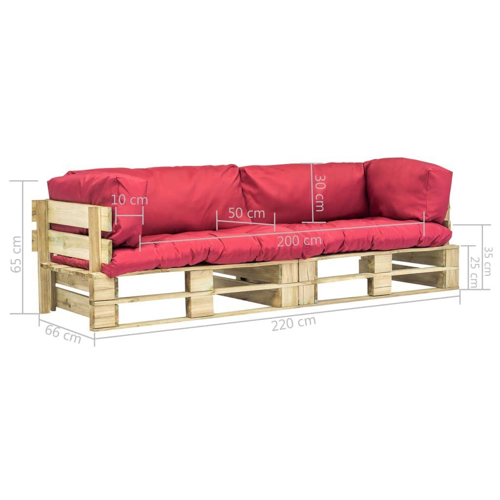 vidaXL Loungesofa 2-tlg. Outdoor-Sofa-Set Paletten mit Kissen in Rot Kiefernholz, 2 Teile