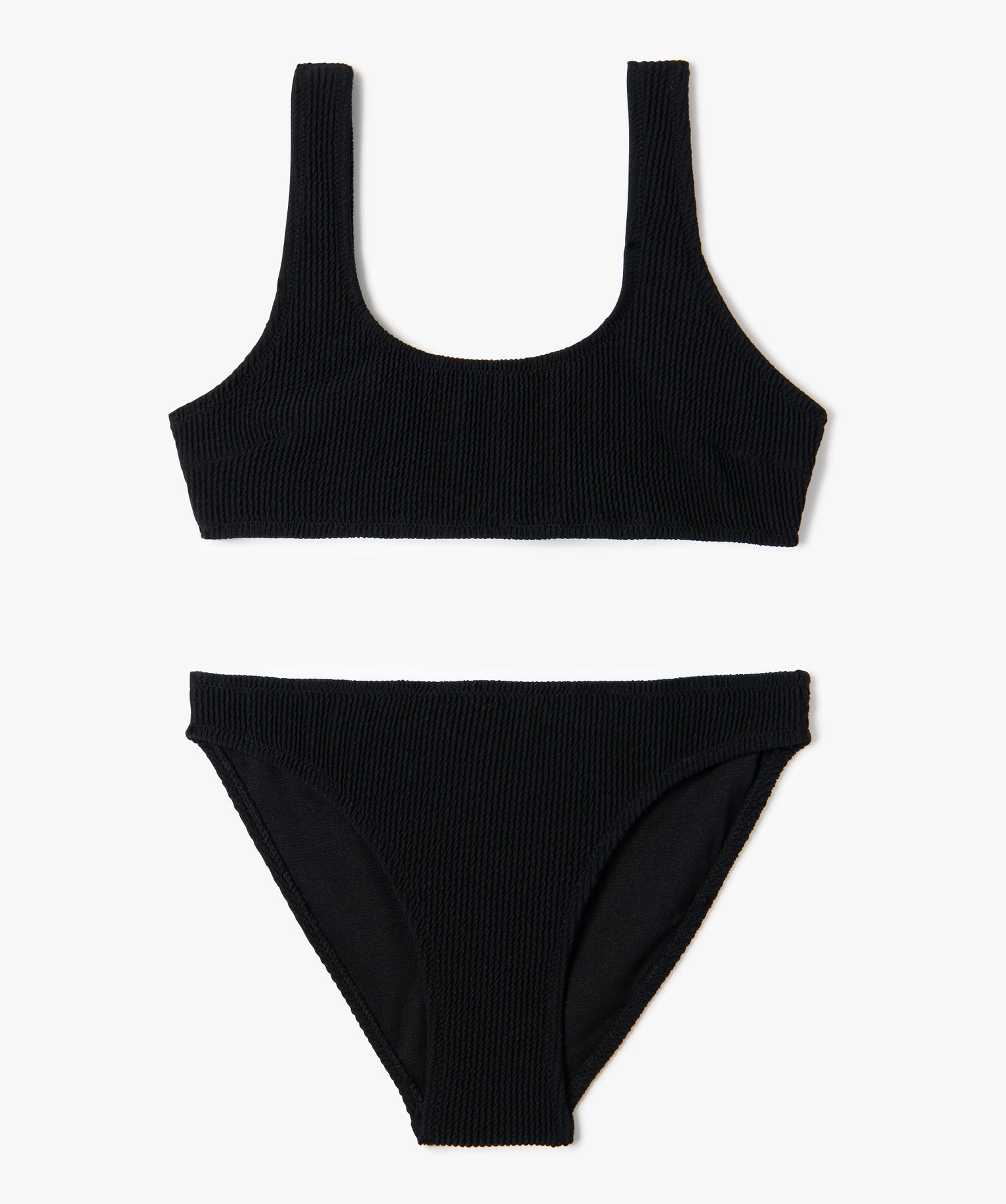 Maillot de bain fille 2 pièces en maille gaufrée noir | GEMO