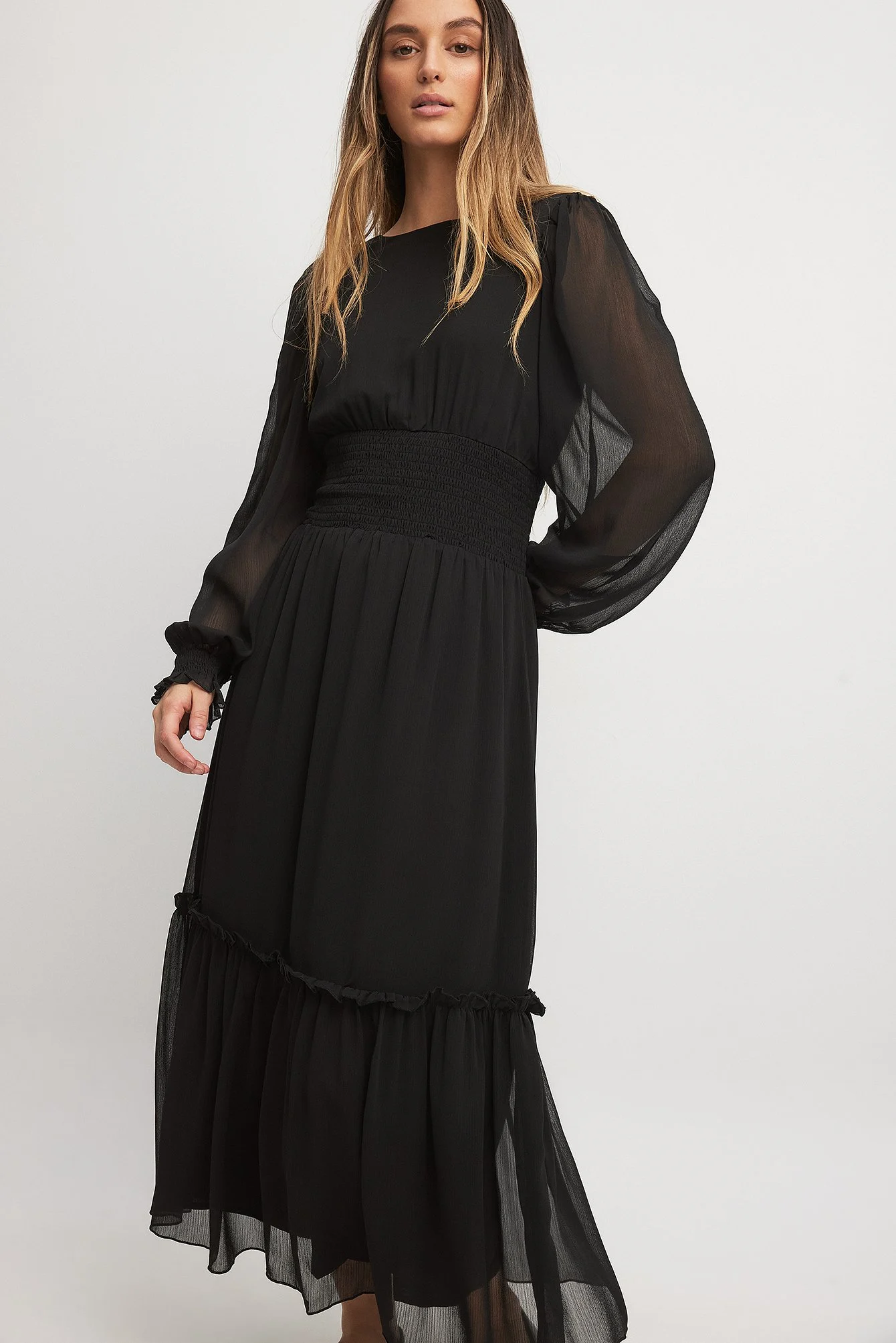 Smocked Detail Ankle Dress