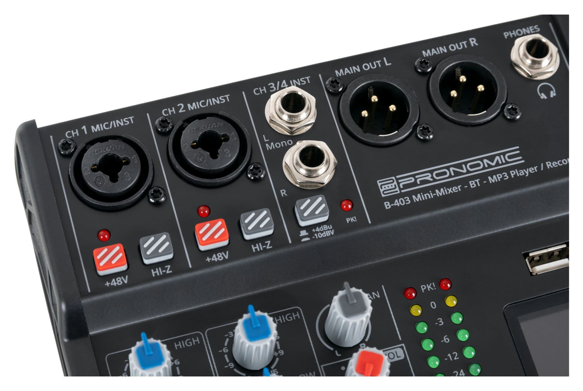 Pronomic Mischpult B-403 4-Kanal Mini-Mixer - Live/Studio DJ Mixer, mit Bluetooth und USB-Recording