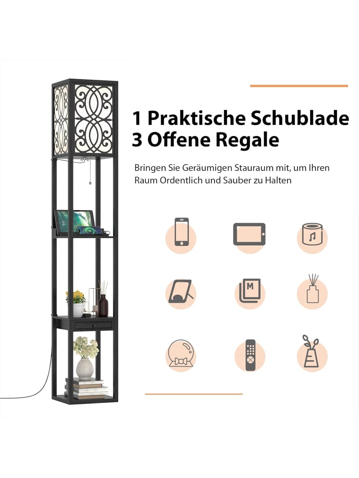 COSTWAY Bodenlampe mit Regal in Schwarz günstig kaufen 160 cm
