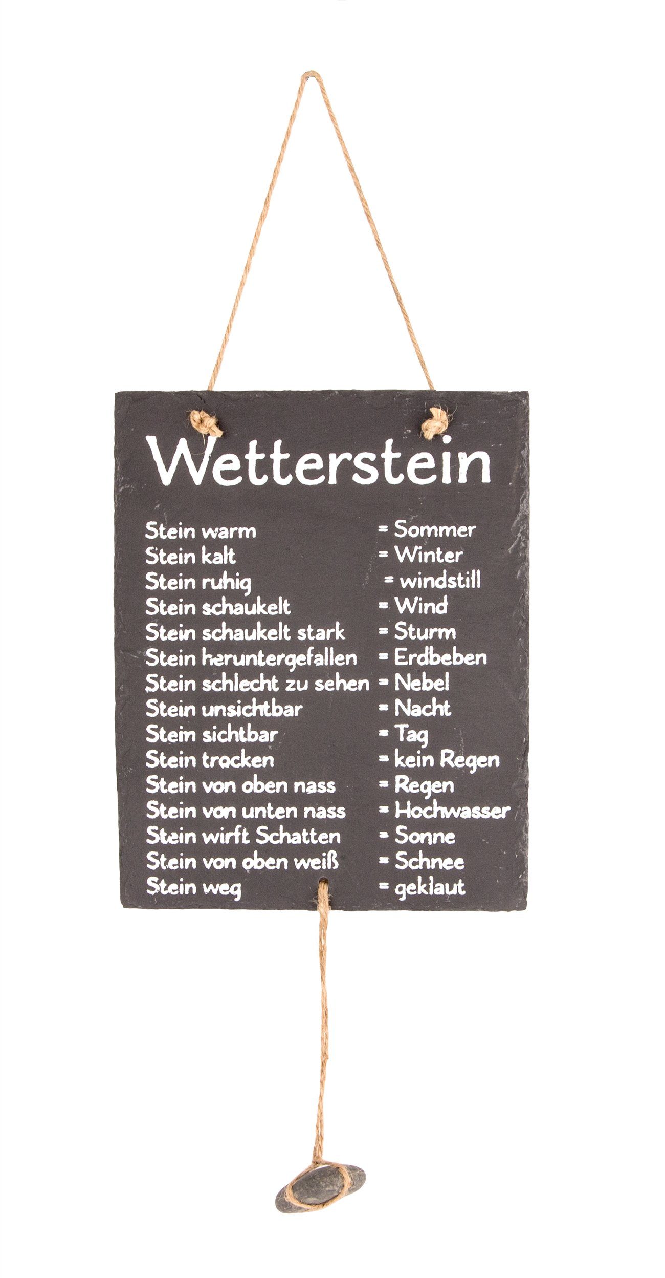 BigDean Wetterstein Schiefertafel mit Stein zum Aufhängen 20x25cm Wetterstation