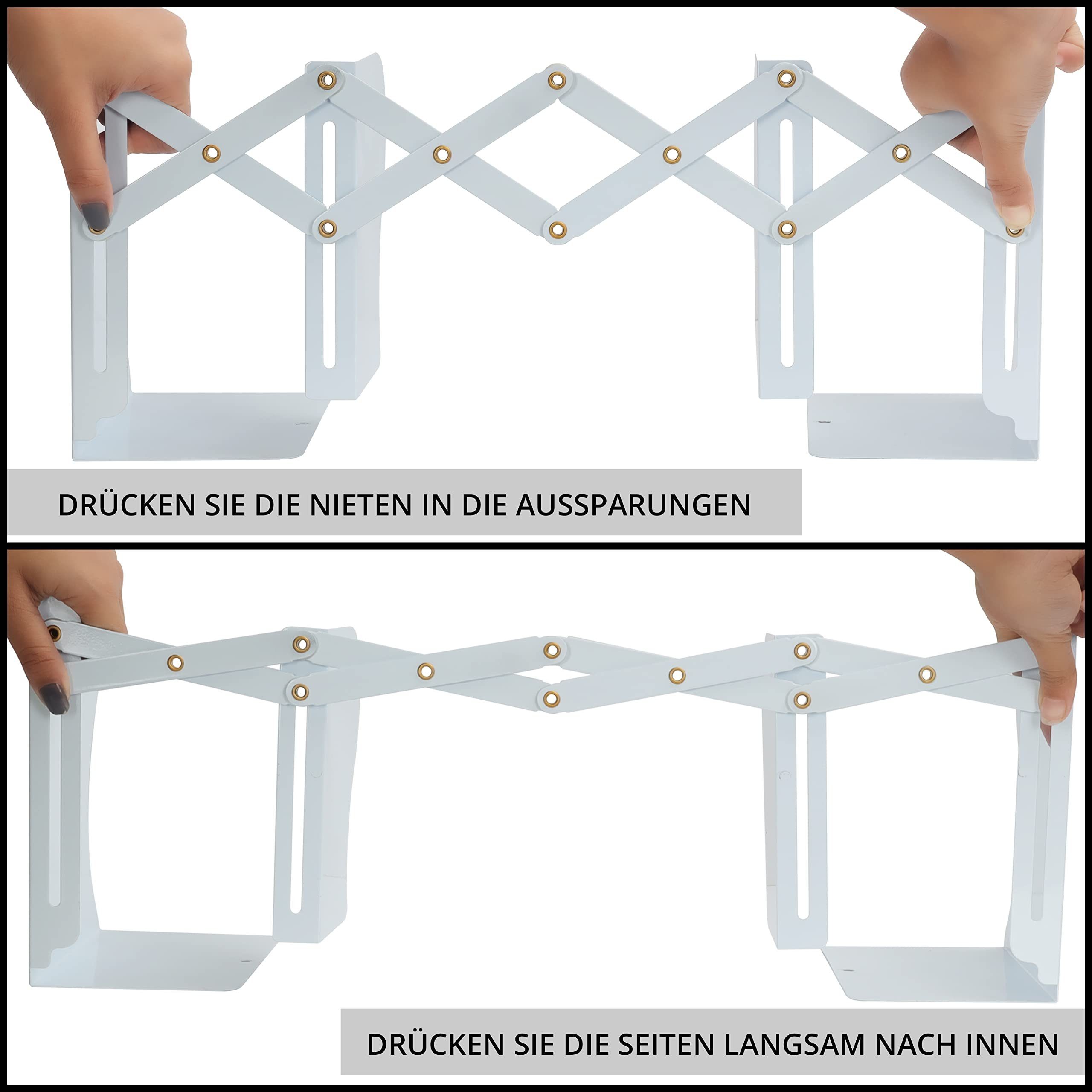 Belle Vous Zeitungsständer Ausziehbare Buchstützen - 41cm Weiß, Extendable Bookends - 41cm White