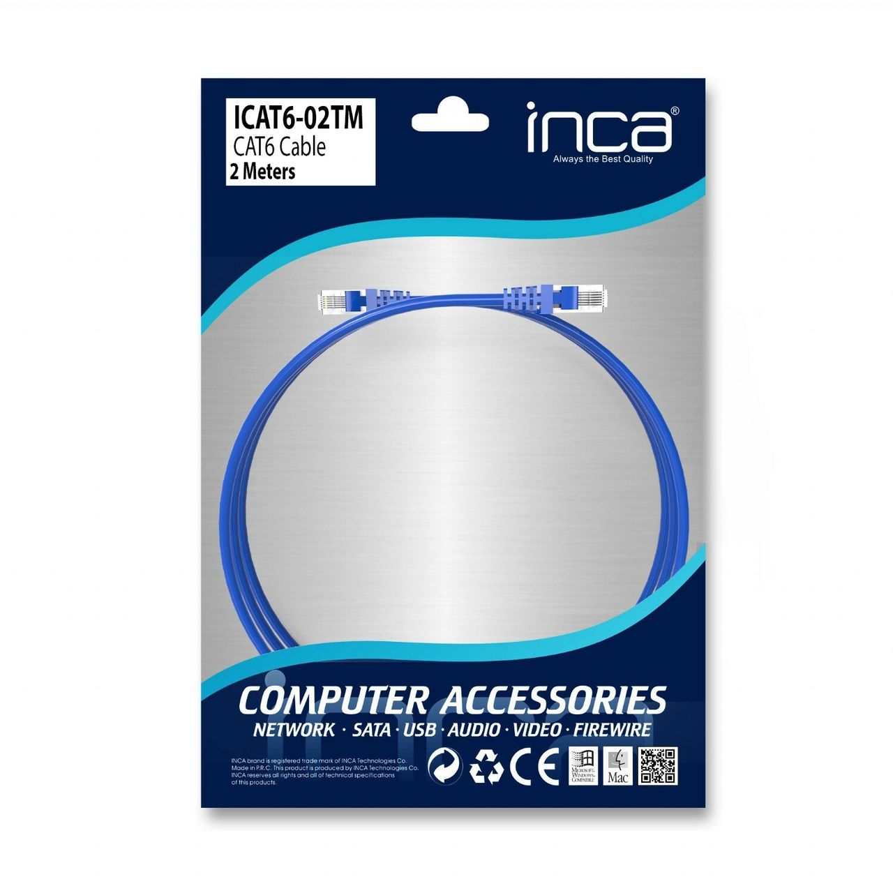 Inca ICAT6-02TM RJ45 Cat6 UTP Ethernetkabel LAN-Kabel Blau 2 Meter