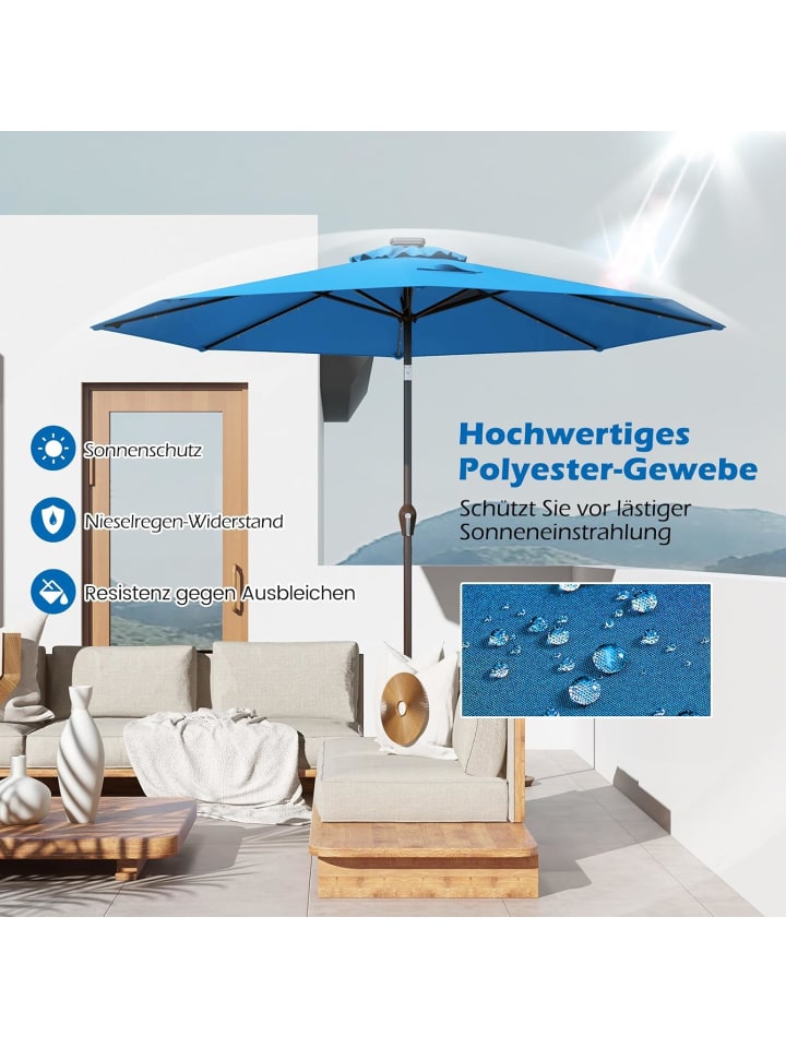 COSTWAY Sonnenschirm 300 cm mit LED-Solar-Beleuchtung in Blau günstig kaufen onesize