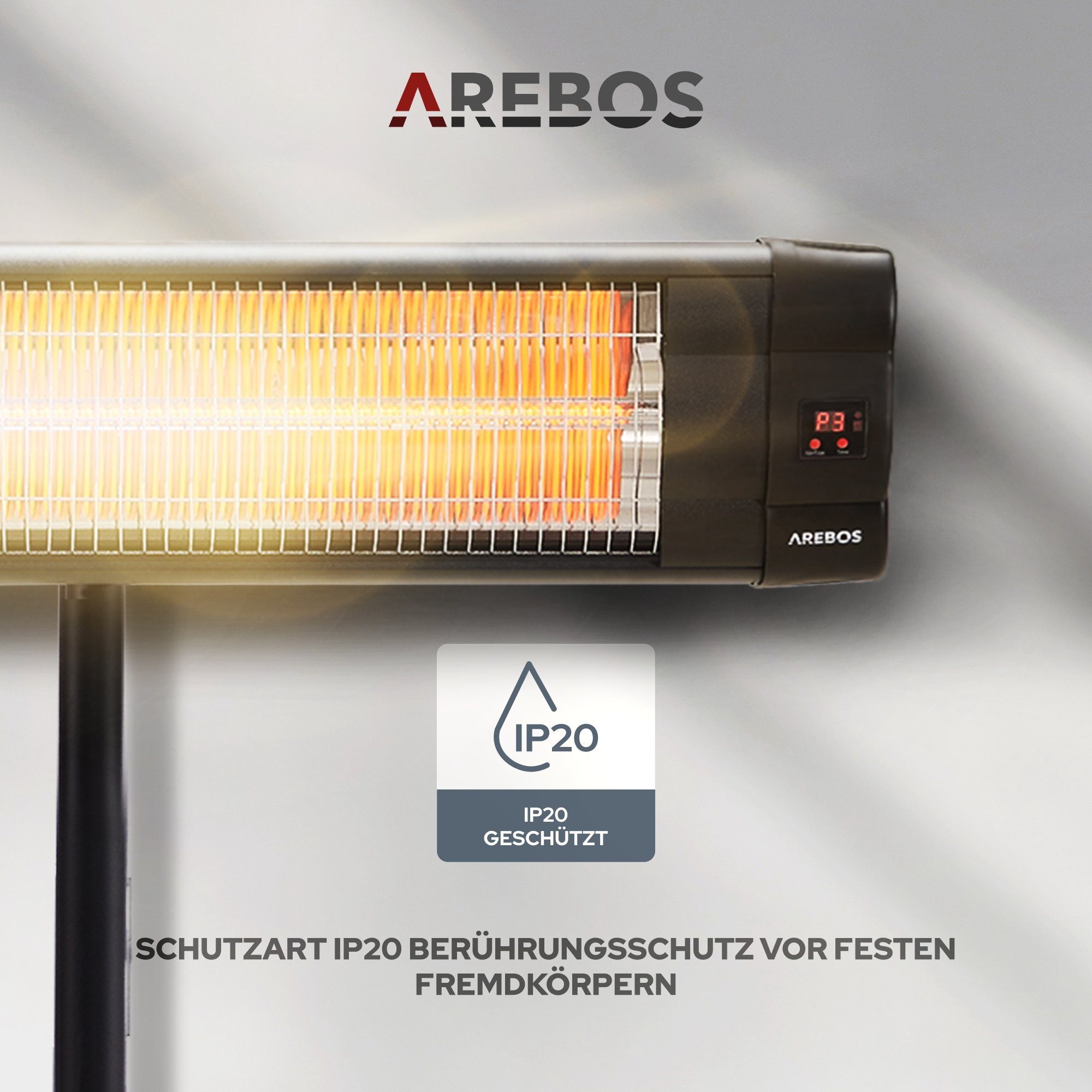 Arebos Heizstrahler Infrarot Heizstrahler 2500 W mit Fernbedienung, mit Stativ, IP20 Schutzklasse