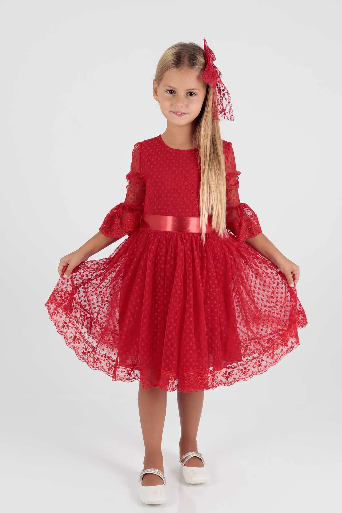 AHENGİM  Trendiges Abendkleid für Mädchen mit Schnalle und Tüllspitze Ak2209