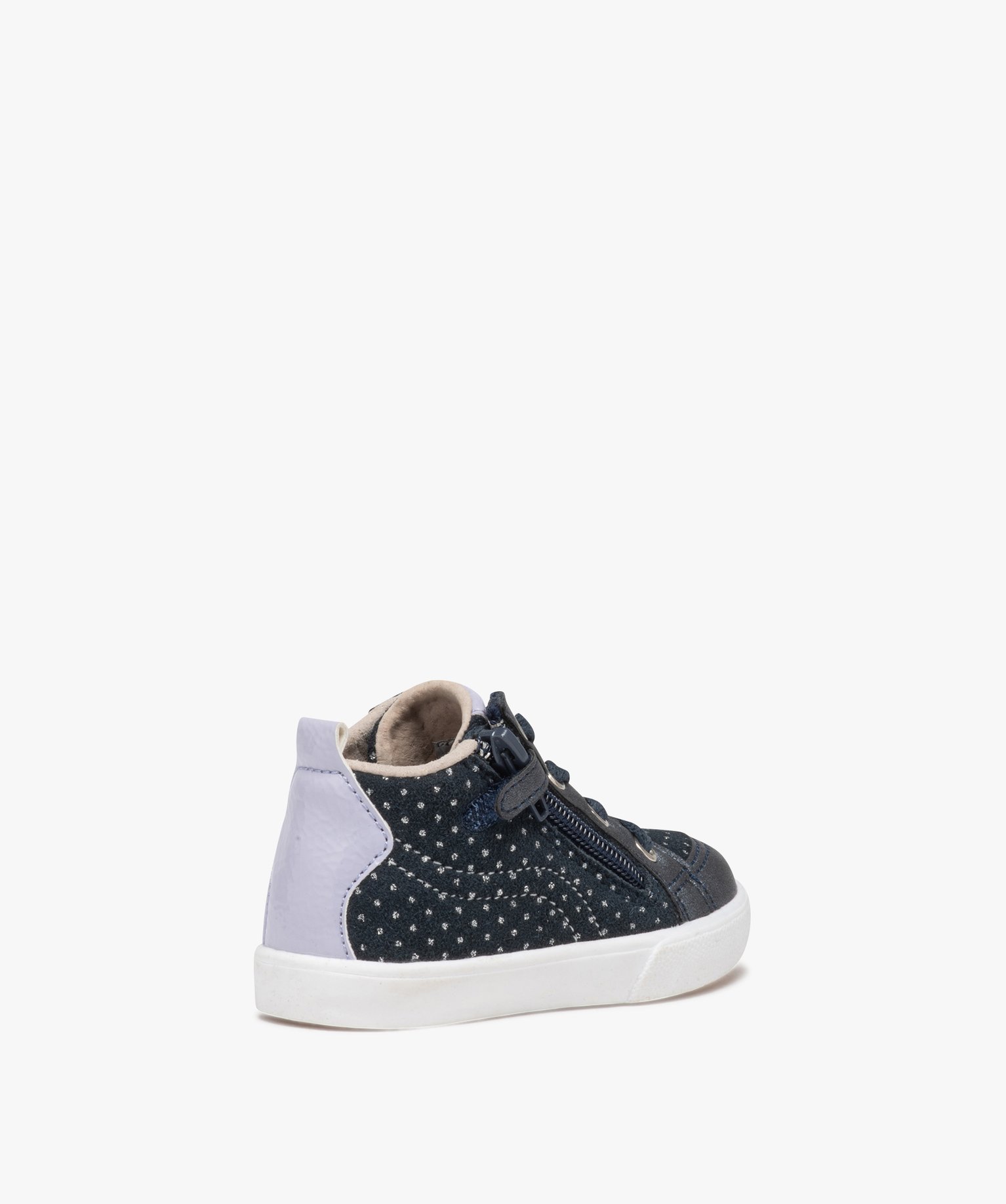 Baskets bébé fille mid-cut en cuir à petits pois scintill... marine | GEMO