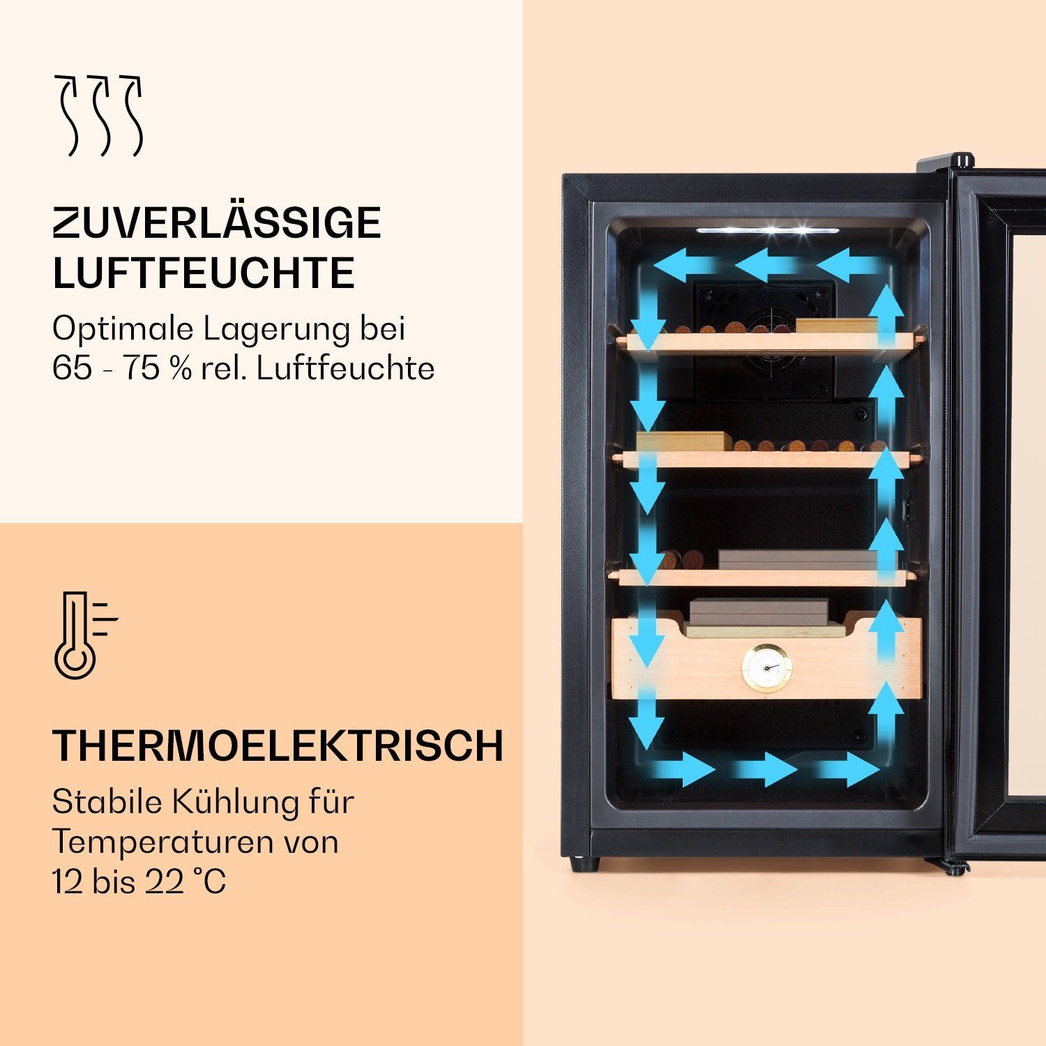 Klarstein Humidor HEA-Senator50-BLK, Humidor Zigarre Humidor Befeuchter elektrisch Humidor Schrank