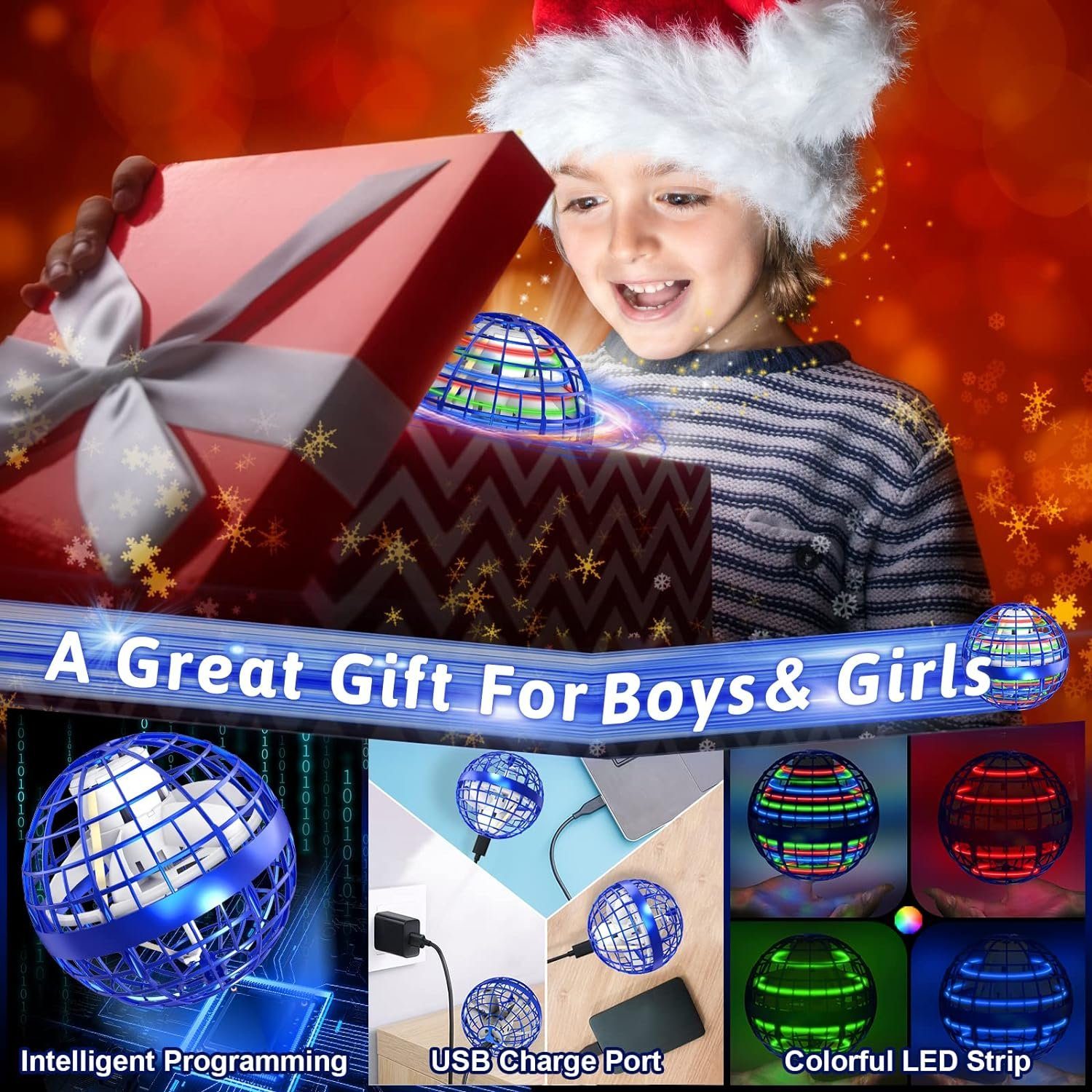 KREATE Magic Flying Ball, Kinder Spielzeug-Drohne, LED Mini Drone Toy Drohne (Fidget Spinner Mini-Drohnenspielzeug, Kreatives Geschenk, für Party, Halloween/Erntedankfest/Weihnachten/Geburtstag)
