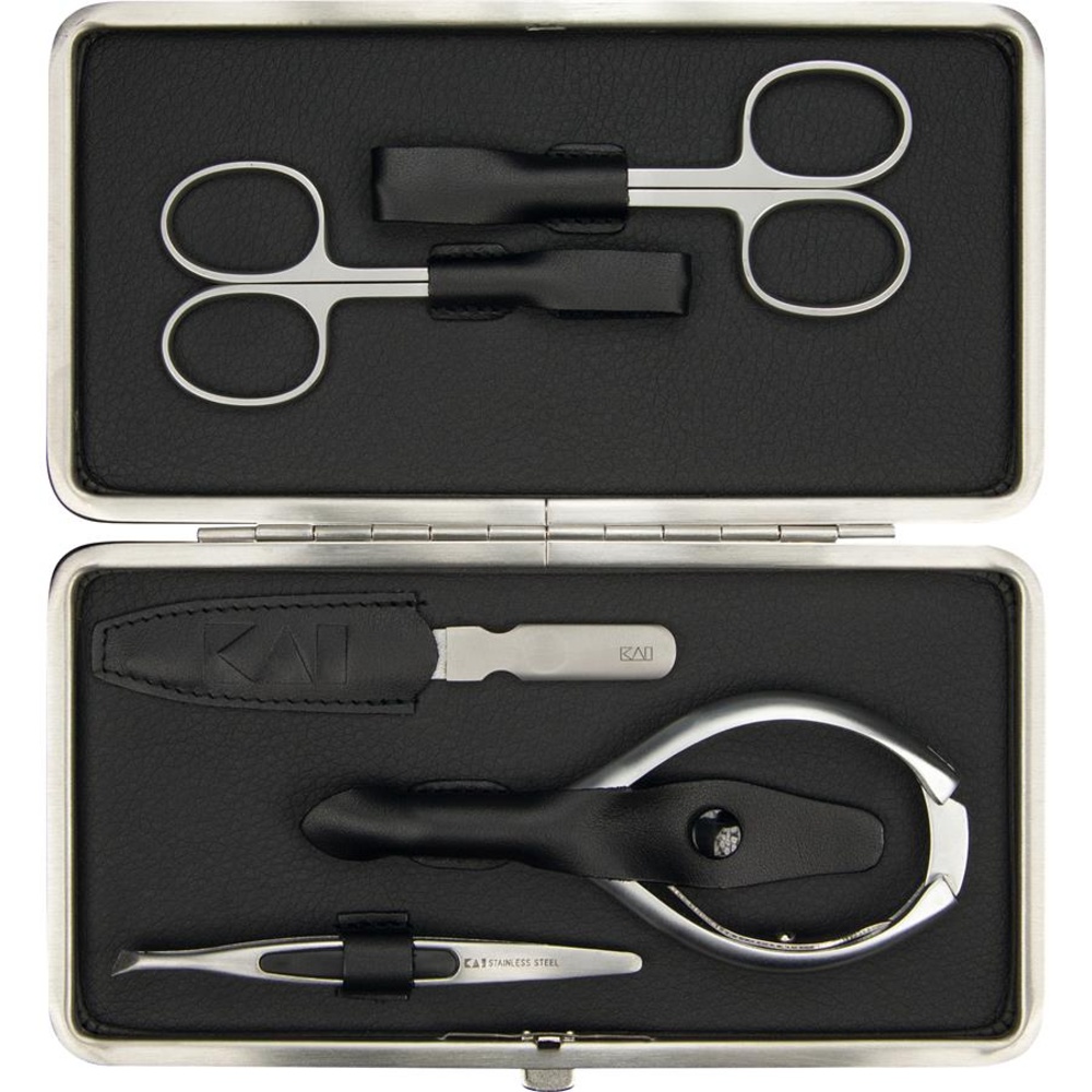 Kai Beauty Care Kit de soin pour les ongles dans un étui en cuir nappa avec cadre en acier 5 pièc Kit de soins pour les ongles
