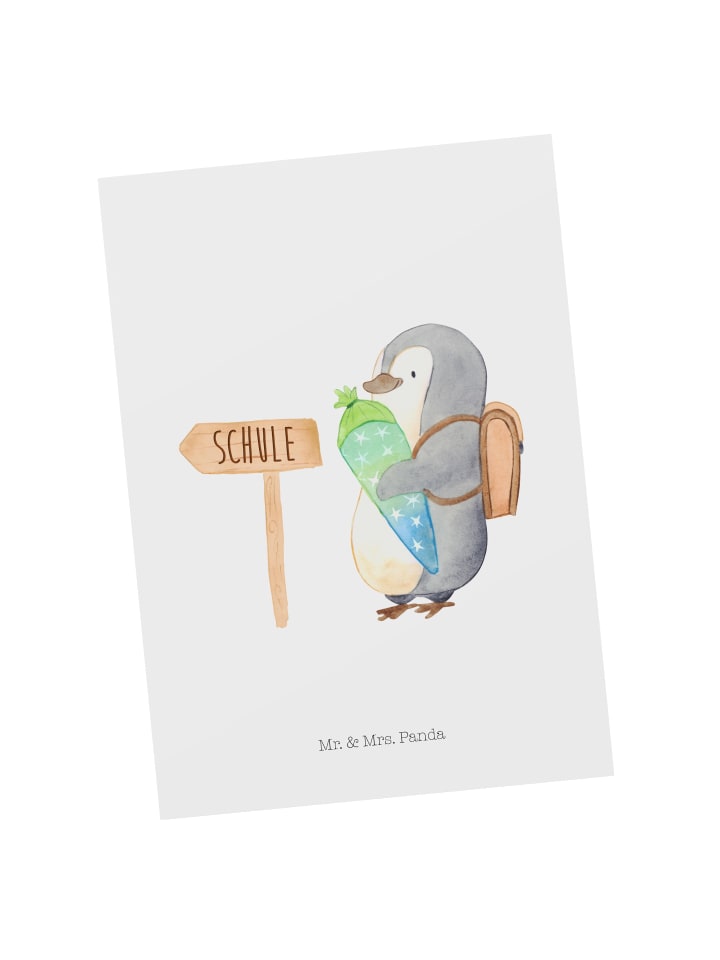 Mr. & Mrs. Panda Postkarte Pinguin Schultüte ohne Spruch in Weiß günstig kaufen onesize