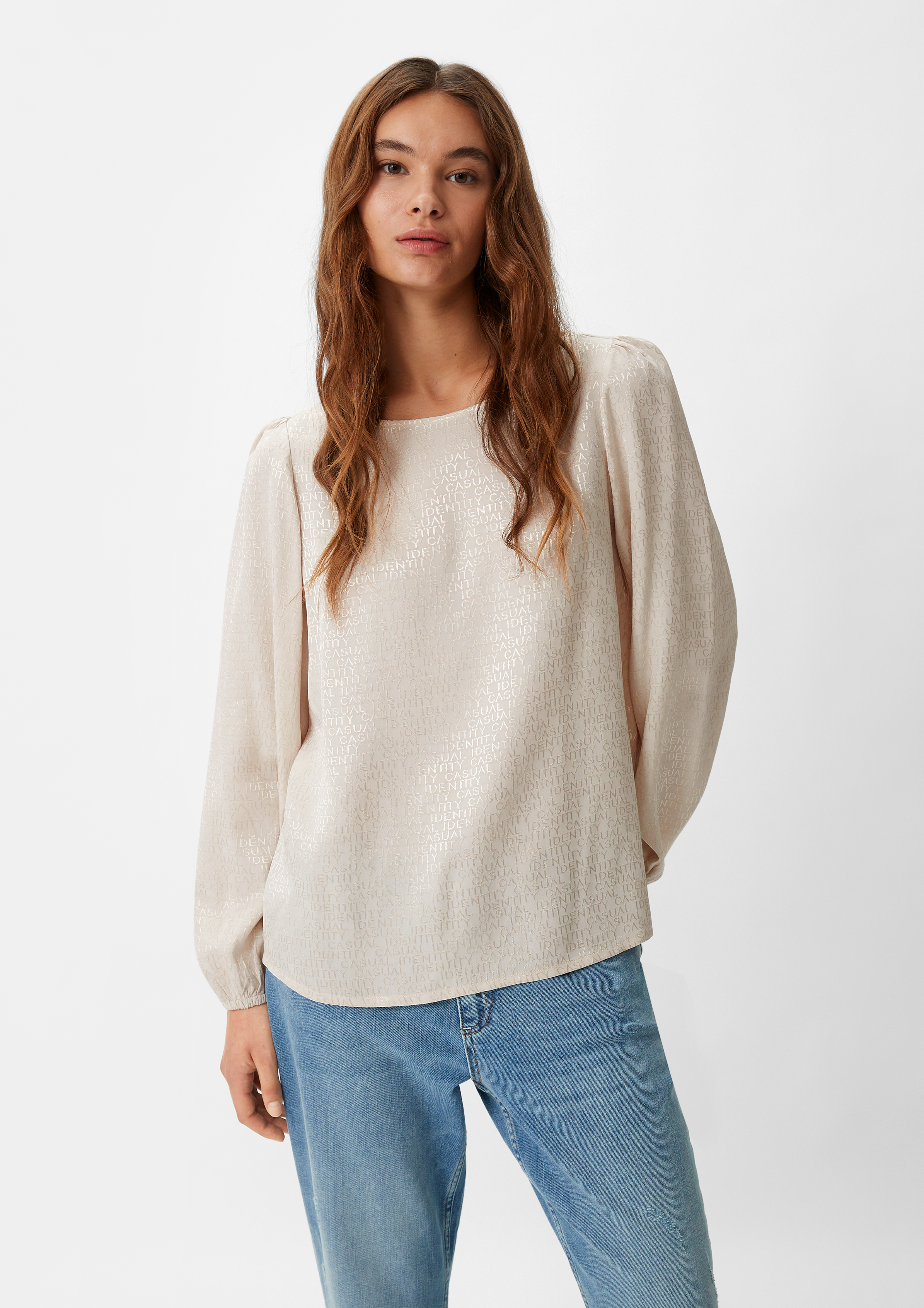 Jacquard-Bluse aus Viskose - helles beige