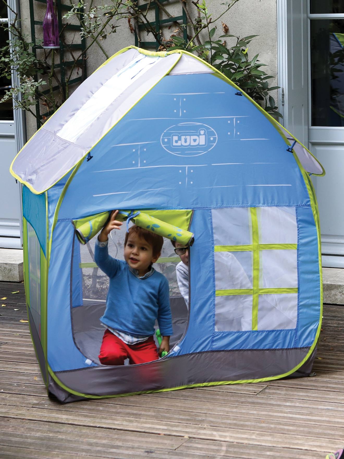 Ludi Kinder Spielzelt, Spielhaus COTTAGE mit UV-Schutz LUDI - blau/grün/grau