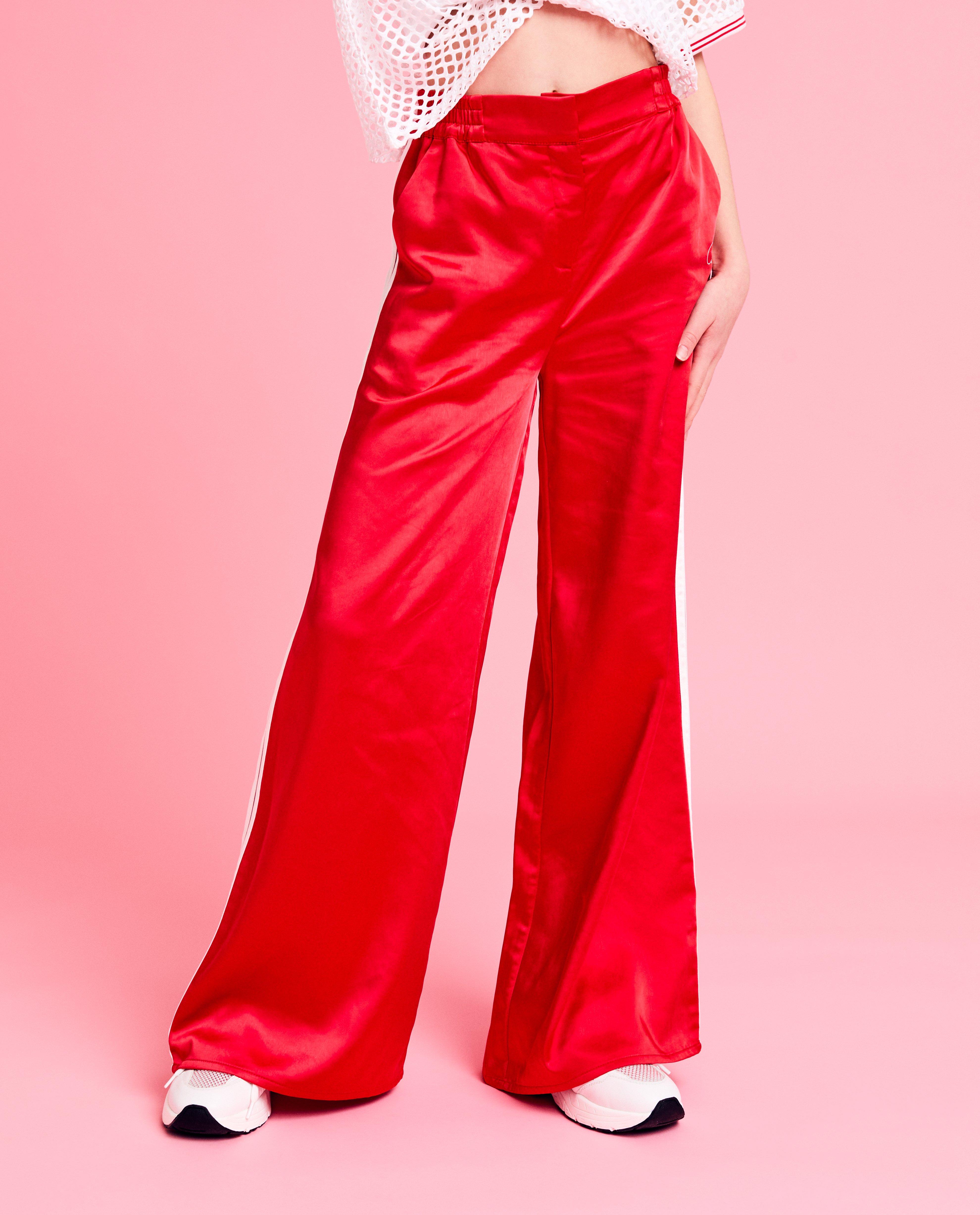 Pantaloni CAMILLE din satin, croială largă, 6-14 ani, roșii