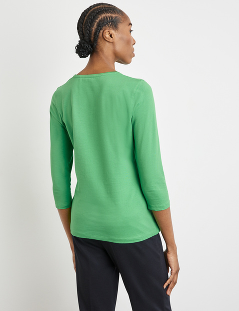 3/4 Arm Shirt mit satinierter Ausschnittblende