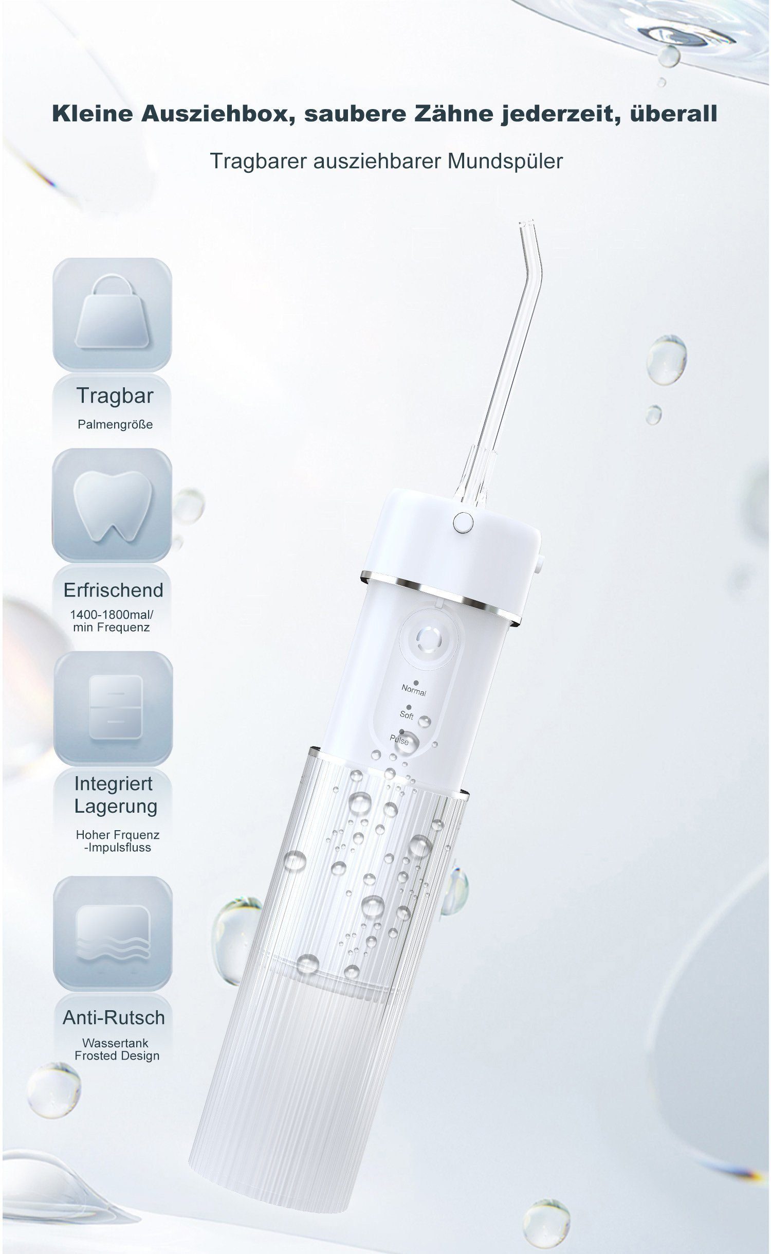 QTIYE Munddusche Elektrische Munddusche Kabellos Oral Wasser Flosser 3 Modi Mit-5 Düsen