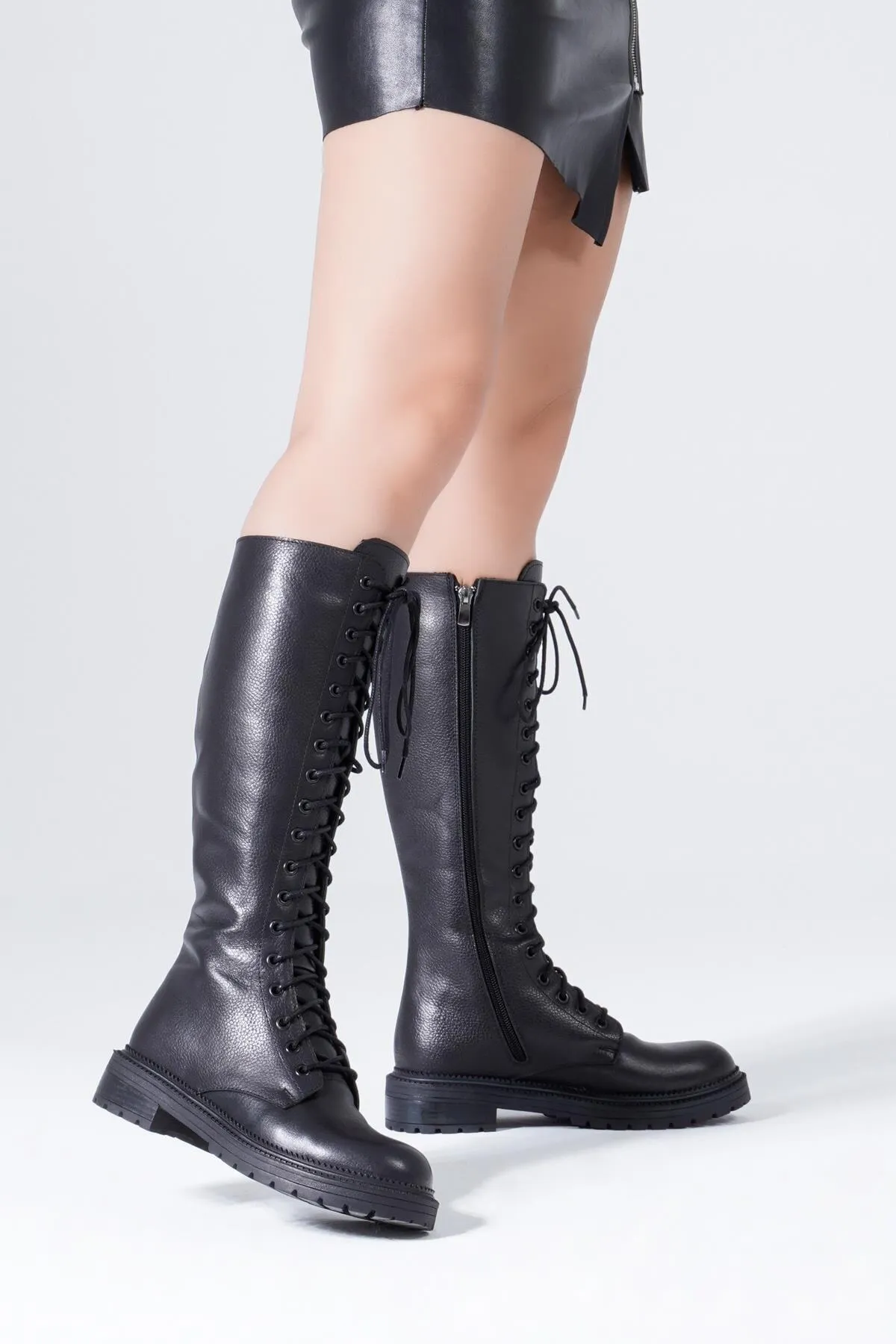 CZ London  Lange Schnürstiefel für Damen aus echtem Leder für den Winter mit rutschfester Sohle