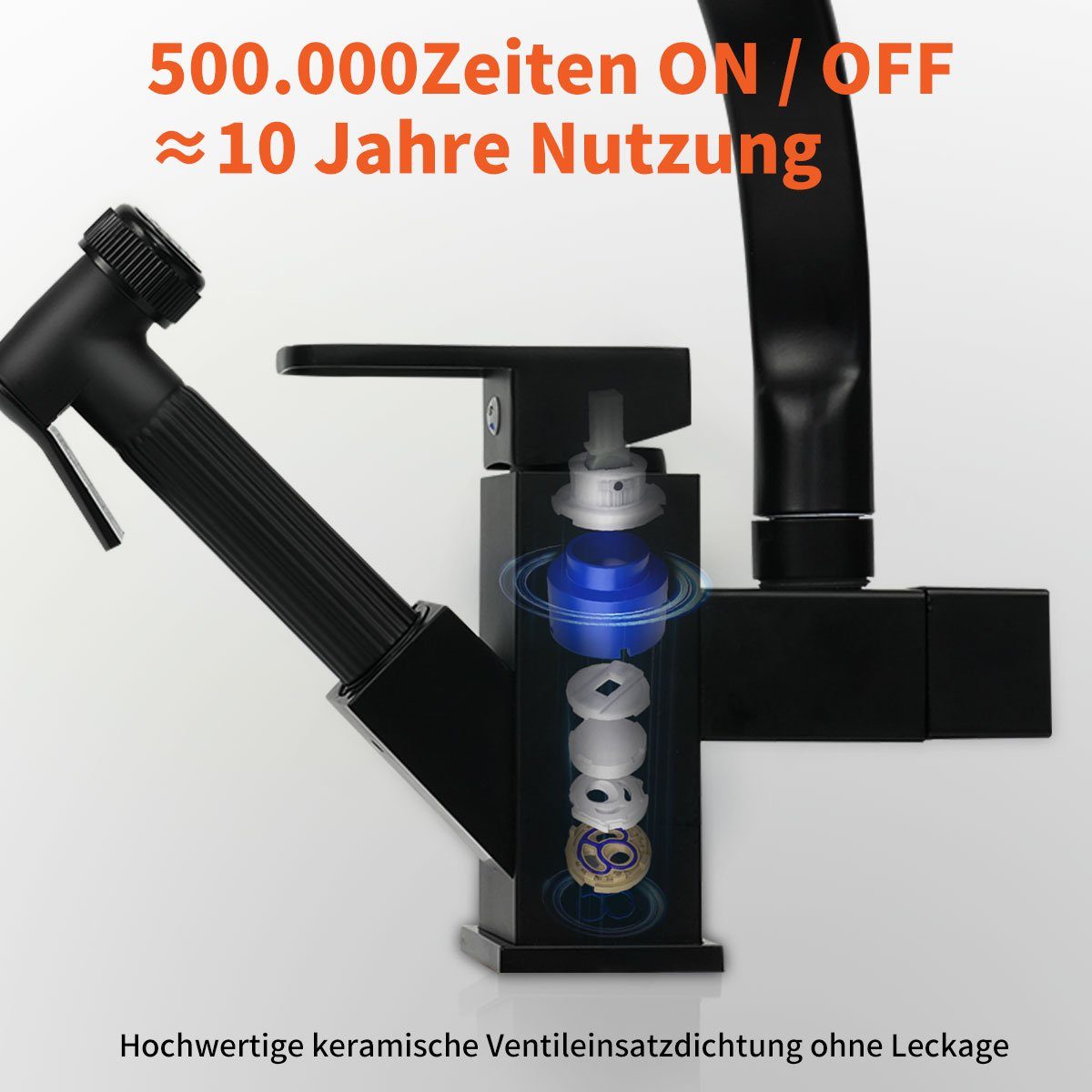 7Magic Waschtischarmatur Wasserhahn Küche, Hochdruck Armatur mit Brause Ausziehbar Armatur Mischbatterie Spültischarmatur, 360° Schwenkbar Zwei Sprühfunktionen