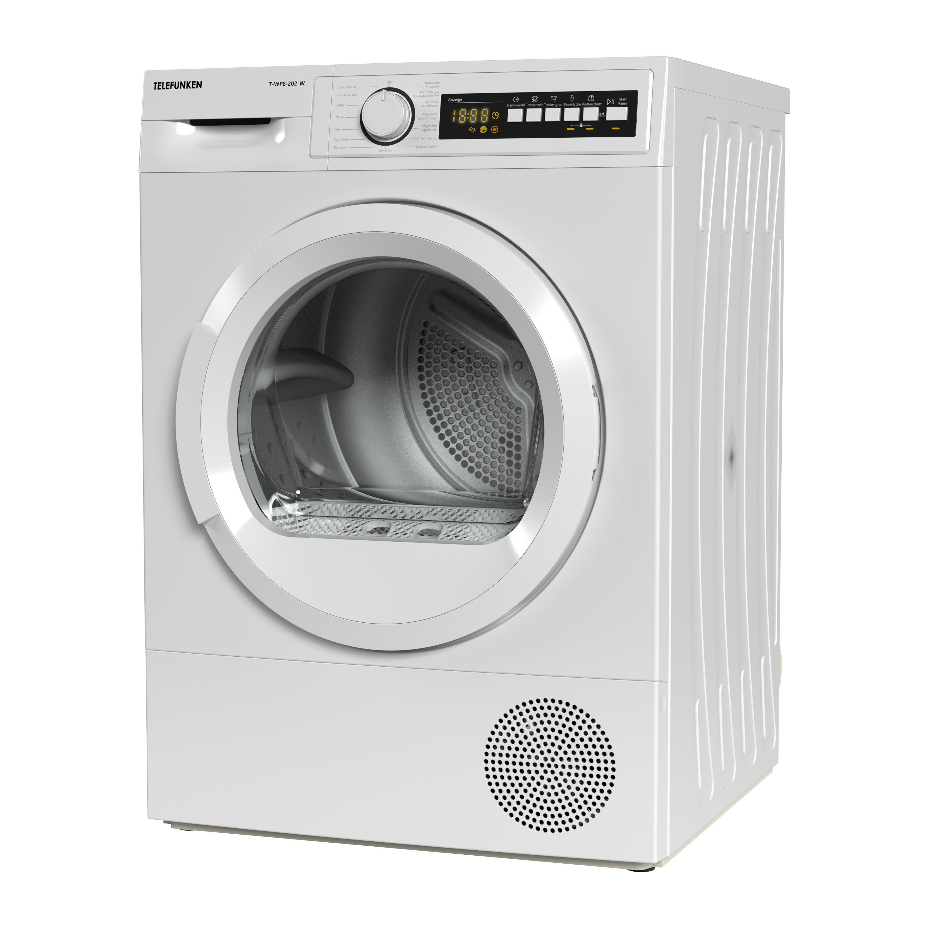 Telefunken Wärmepumpentrockner T-WP8-202-W, 8 kg, Trockner mit 15 Programmen, Knitterschutz & Startzeitvorwahl, 8kg