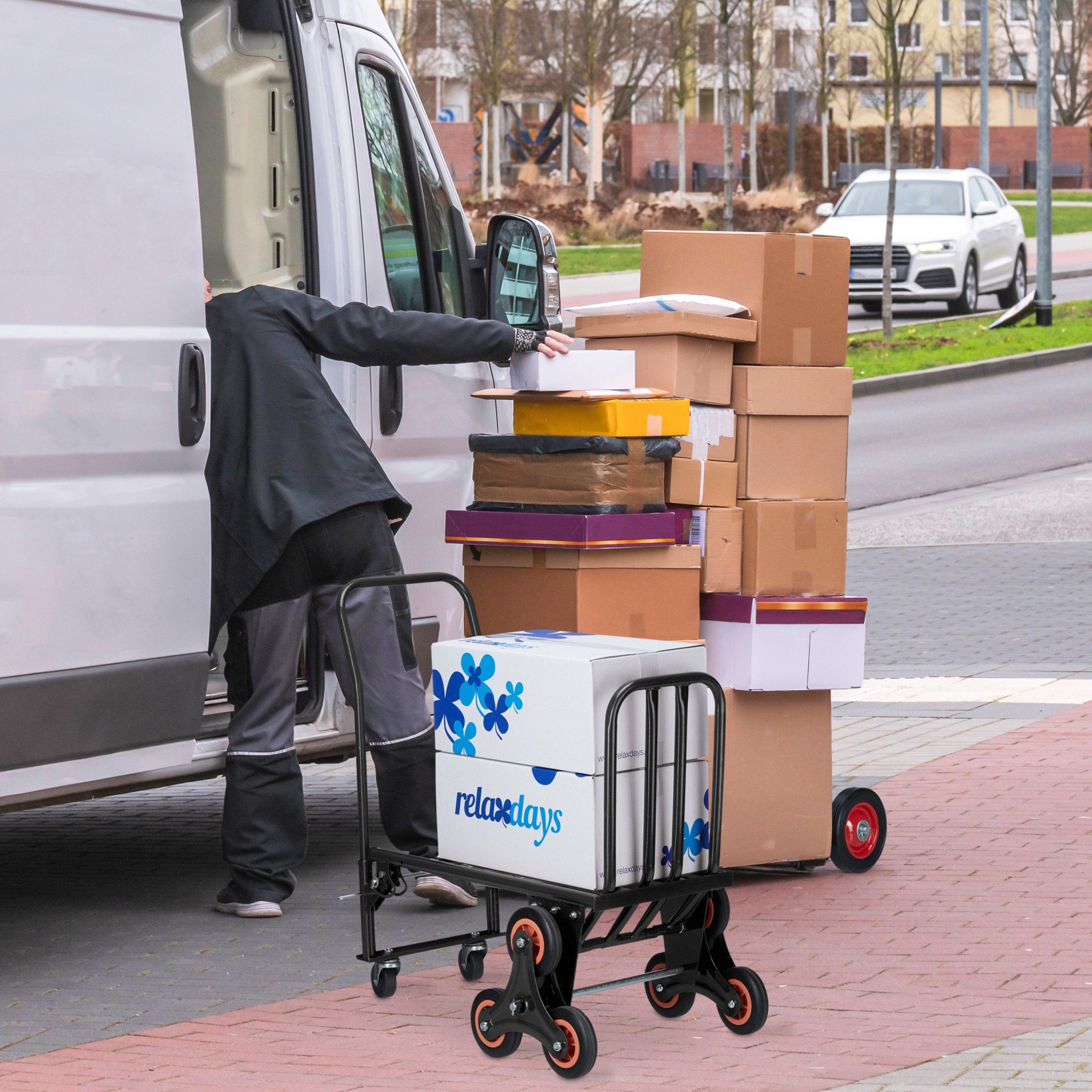 relaxdays Treppensackkarre Sackkarre Treppensteiger schwarz