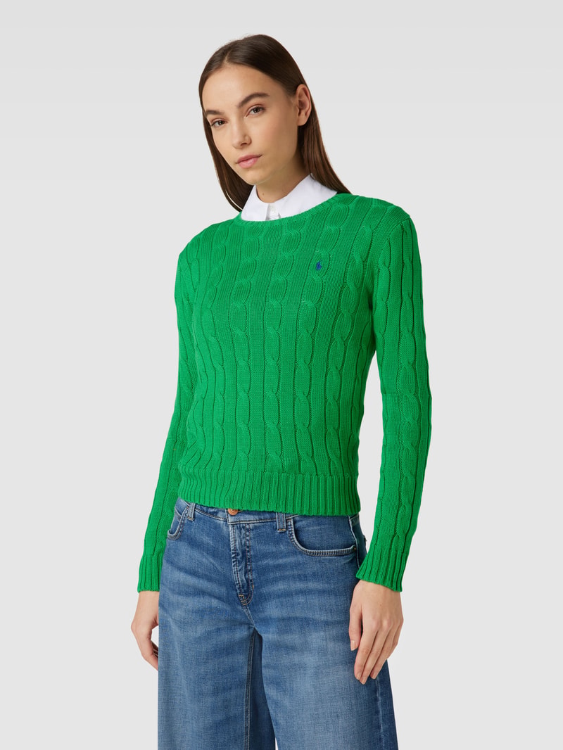 Strickpullover mit Zopfmuster Modell 'JULIANNA' in grasgrün