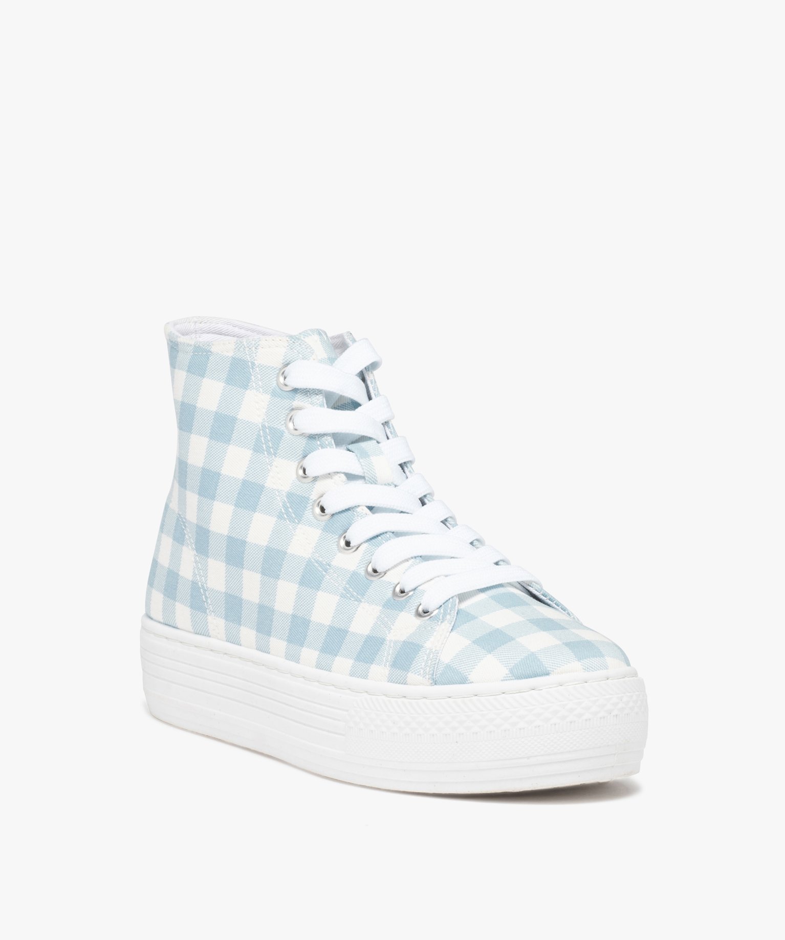 Baskets femme mid-cut en toile à semelle plateforme bleu | GEMO