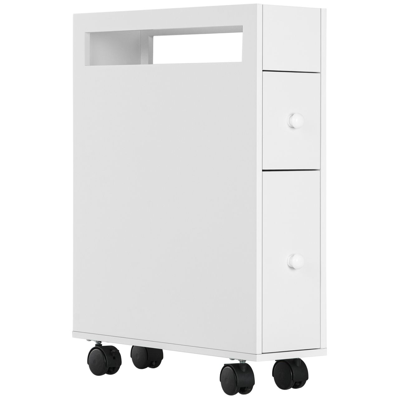 HOMCOM Badezimmerschrank mit Rollen, Nischenschrank mit Schubladen, Fach Weiß